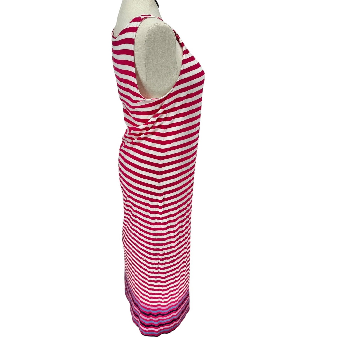 Tommy Hilfiger Halter Maxi Dress Womens L Pink White Striped Cotton Modal Blend