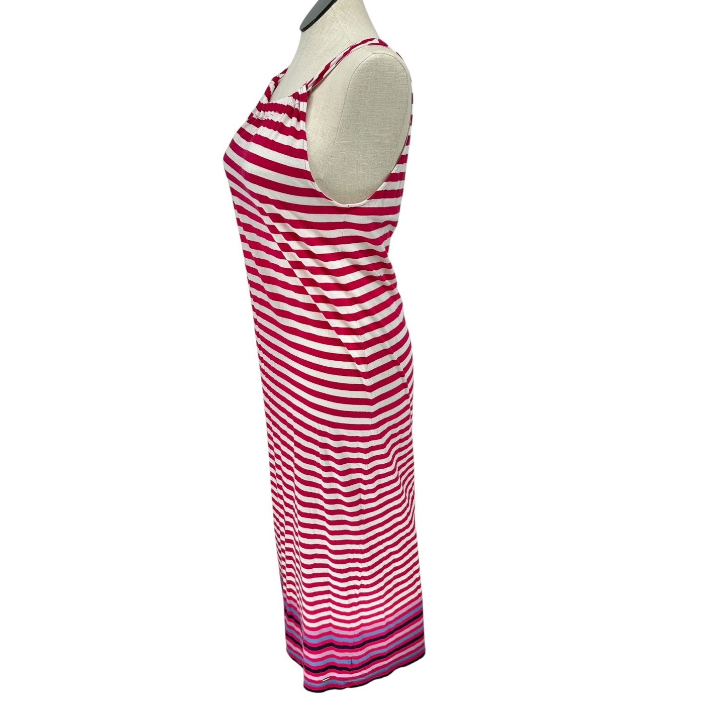 Tommy Hilfiger Halter Maxi Dress Womens L Pink White Striped Cotton Modal Blend