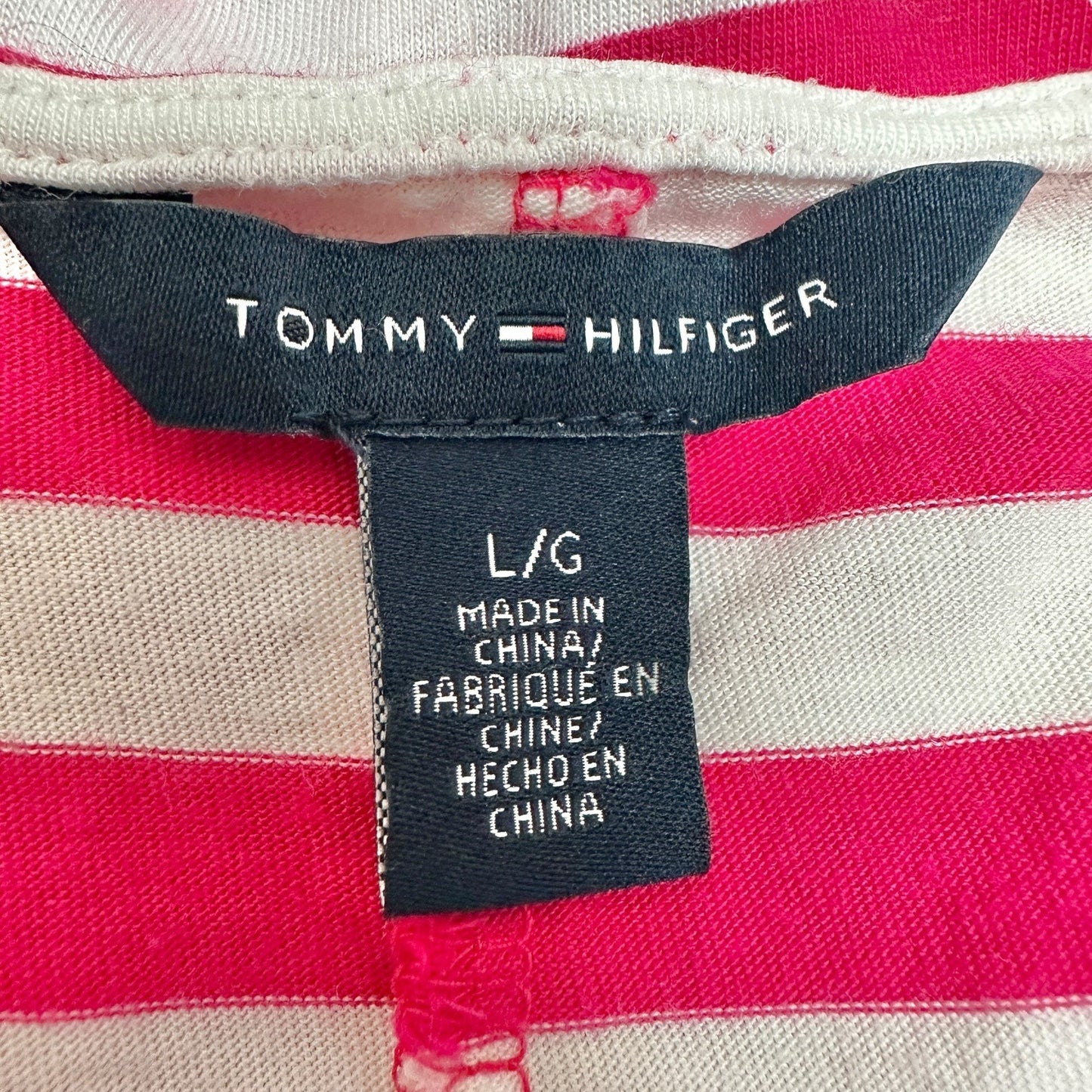 Tommy Hilfiger Halter Maxi Dress Womens L Pink White Striped Cotton Modal Blend