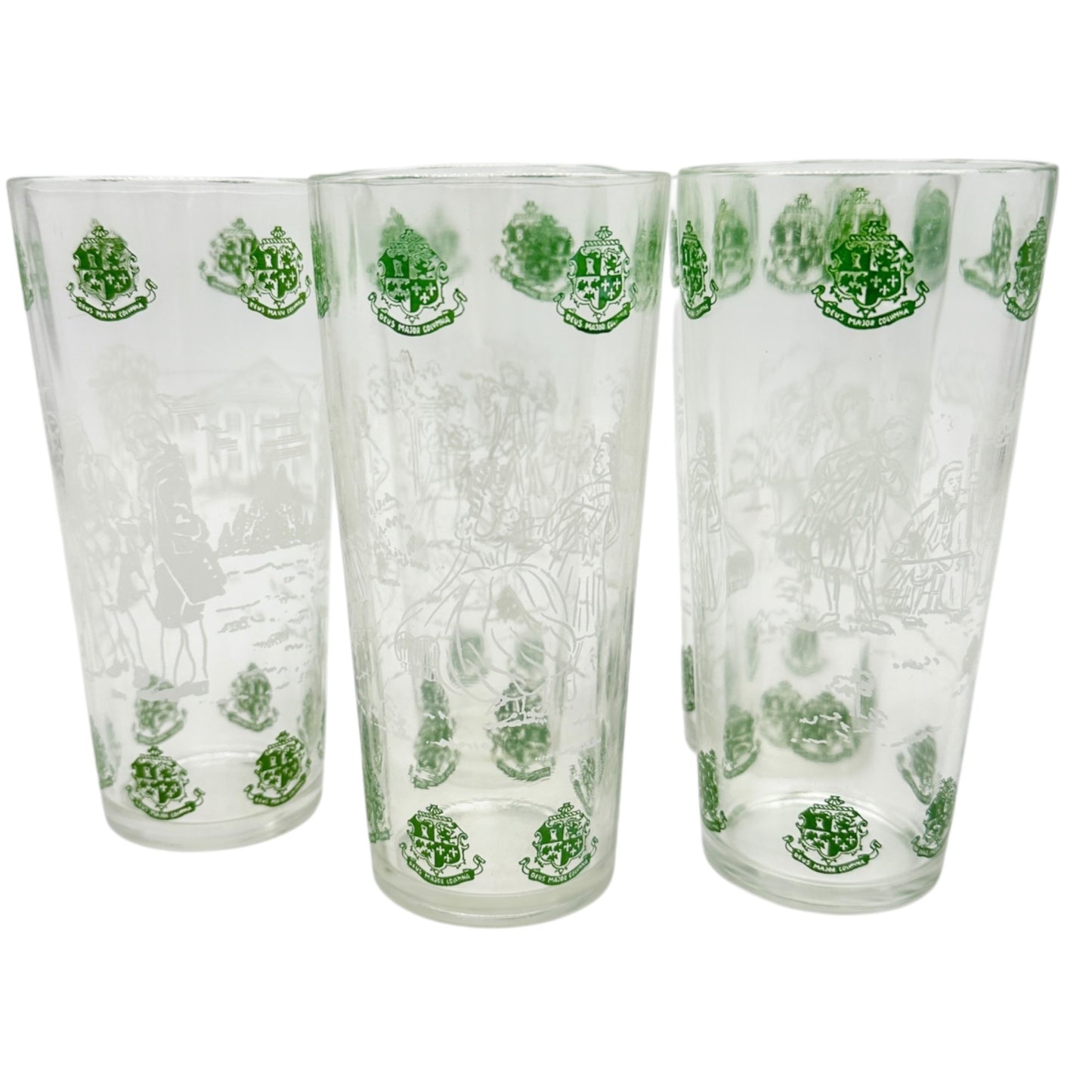 1960s Set of 5 Glasses 12 oz Deus Major Columna God is the Greatest of Supports