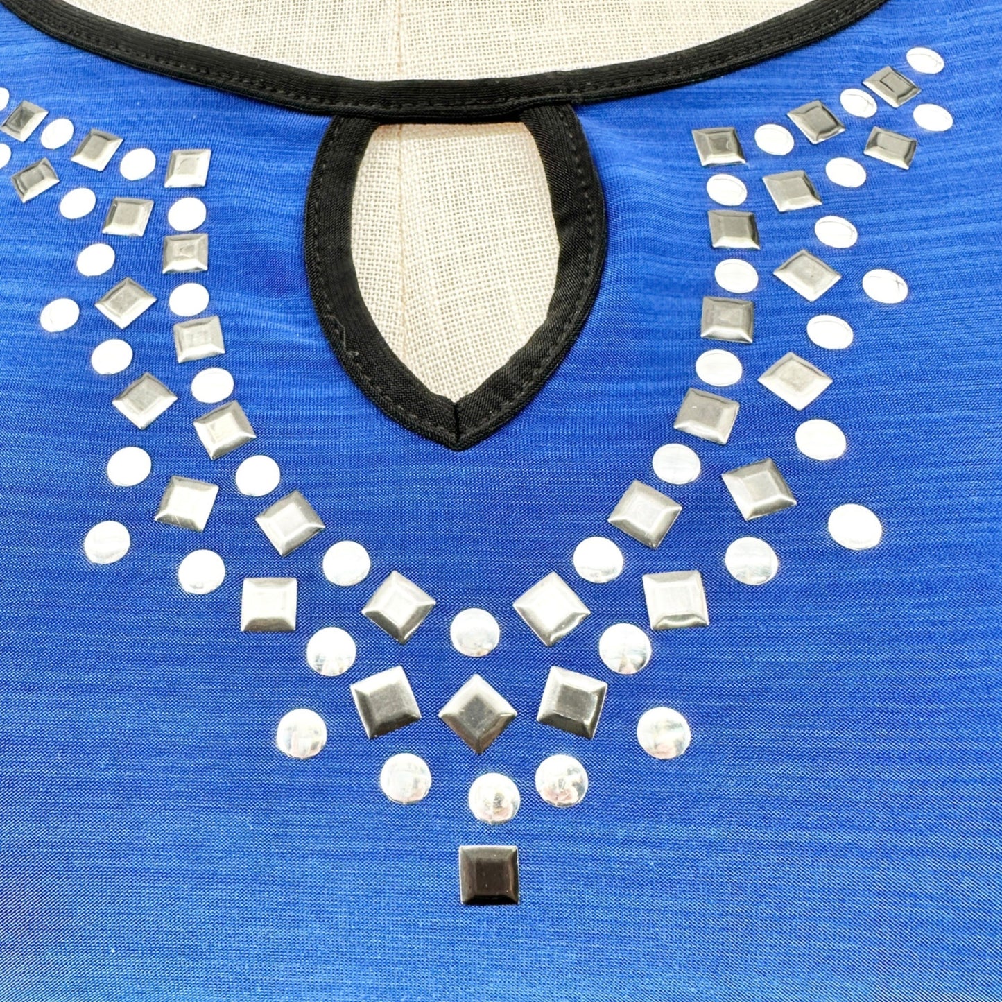 Susan Lawrence Top XL Blue 3/4 Sleeve Silver Embellishments Black Trim Accents