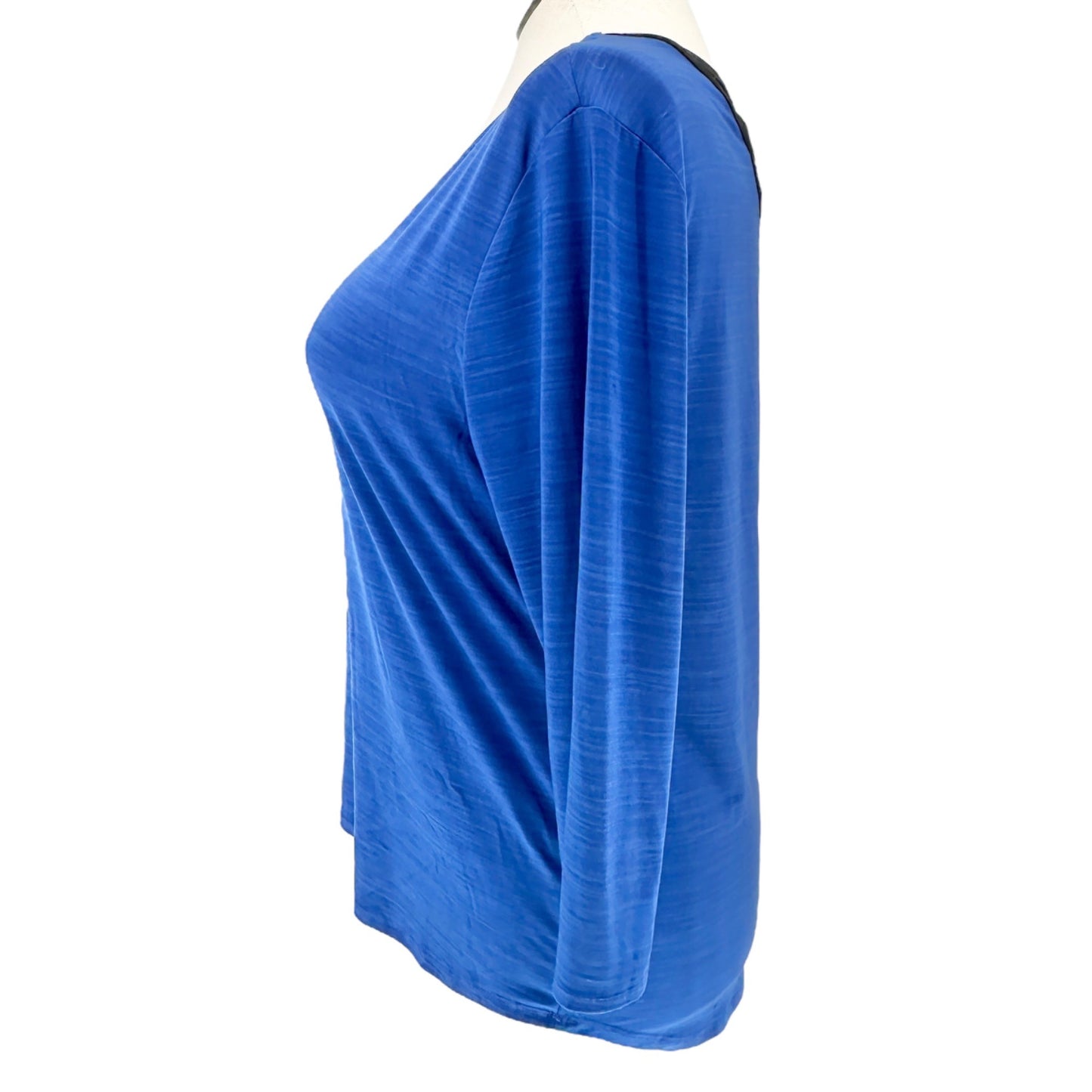 Susan Lawrence Top XL Blue 3/4 Sleeve Silver Embellishments Black Trim Accents