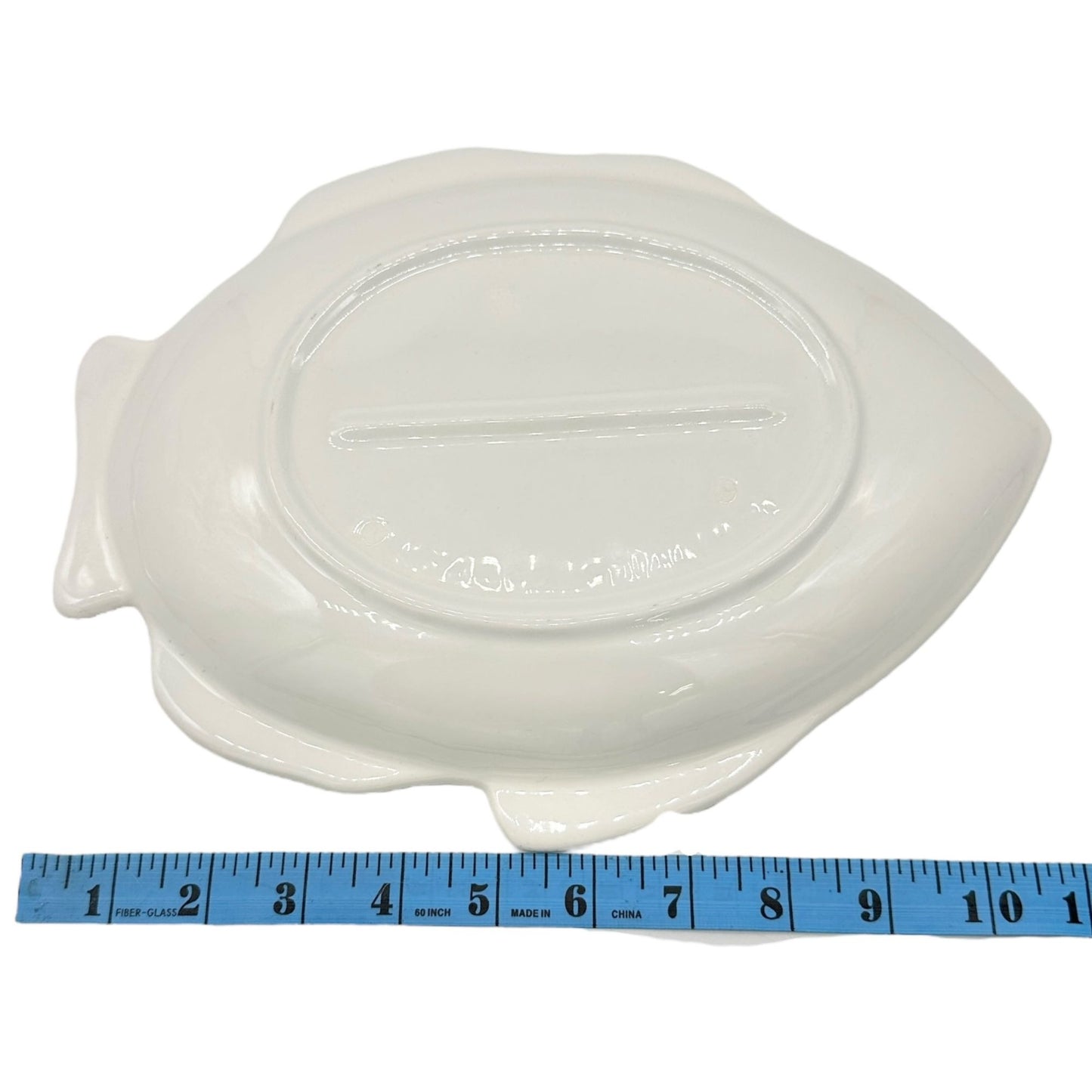 Ceramic Fish-Shaped Serving Plate White Embossed Design Vtg Coastal Home Decor