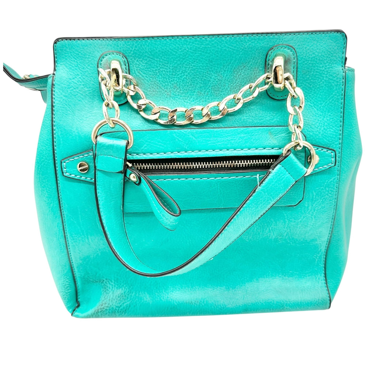 Charming Charlie Shoulder Bag Seafoam with Gold Chain Accents Striped Interior