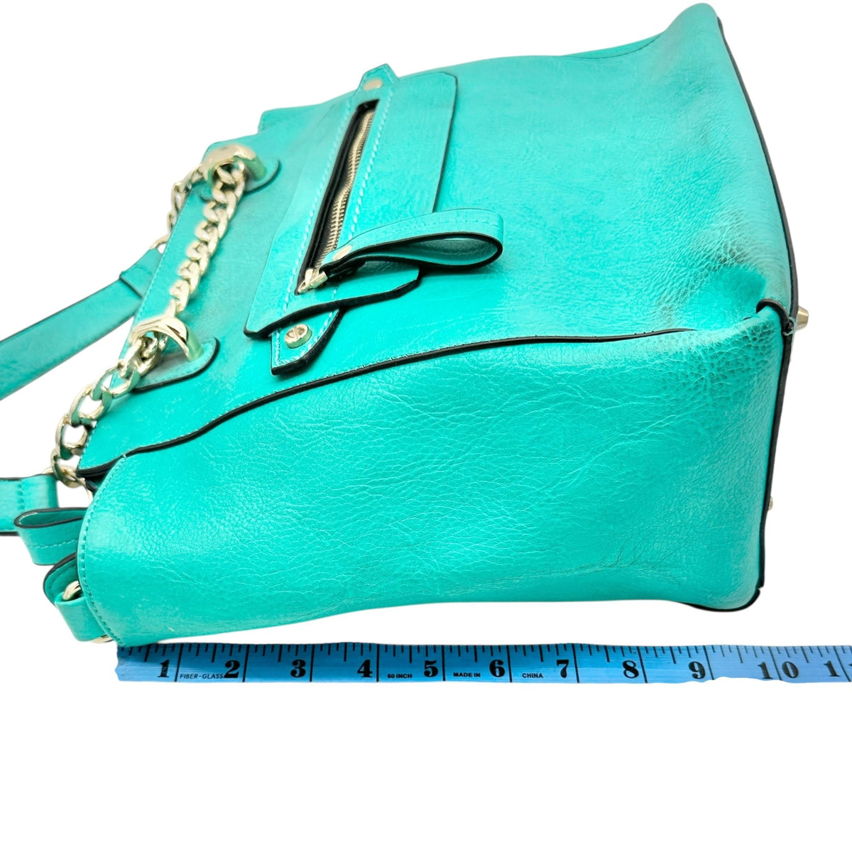 Charming Charlie Shoulder Bag Seafoam with Gold Chain Accents Striped Interior