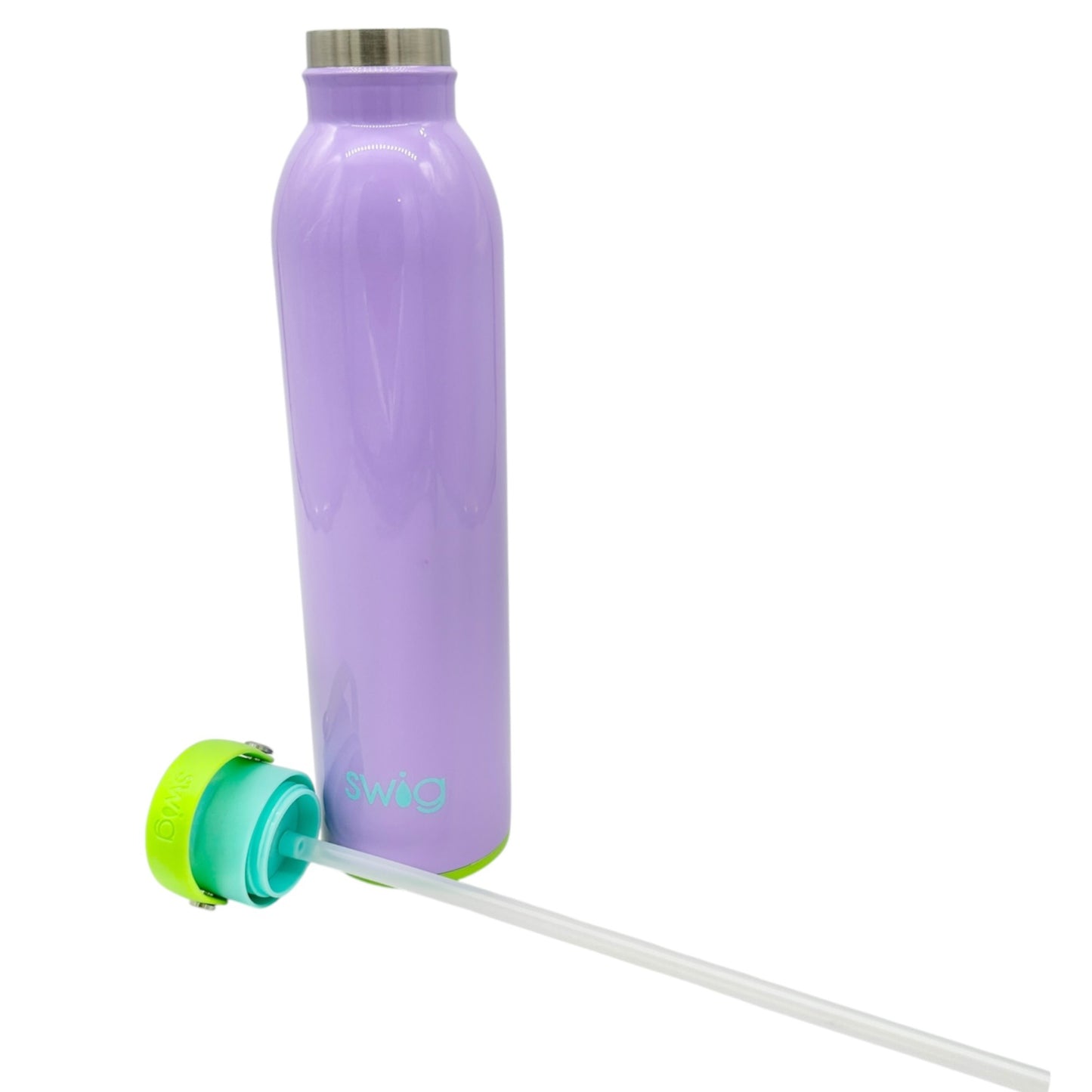 Swig 26 Oz Purple Stainless Steel Water Bottle Green Flip Straw Lid Carry Handle