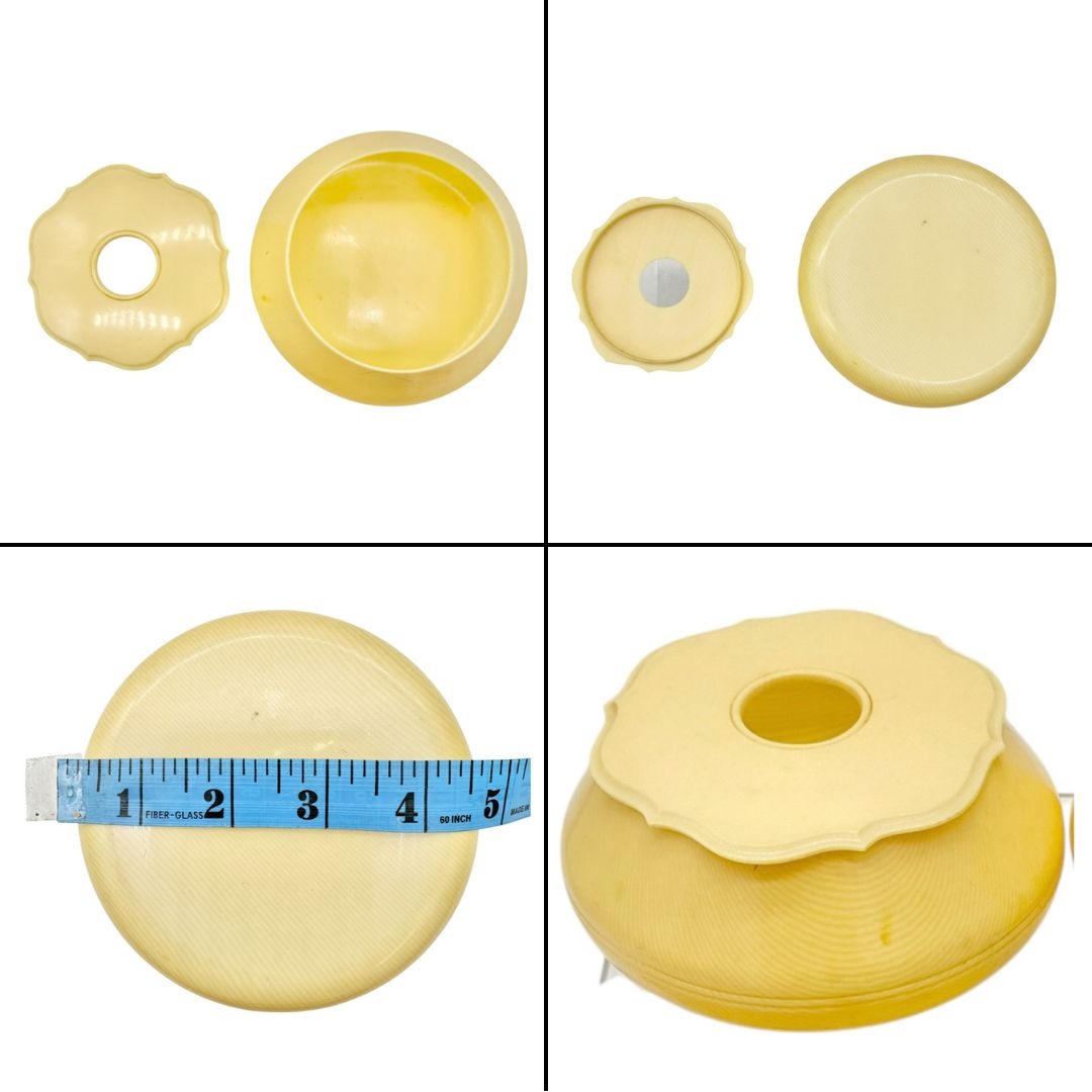 Vintage Celluloid Vanity Set Circa 1920s-30s Yellow with 3 Lidded Jars 3 Trays