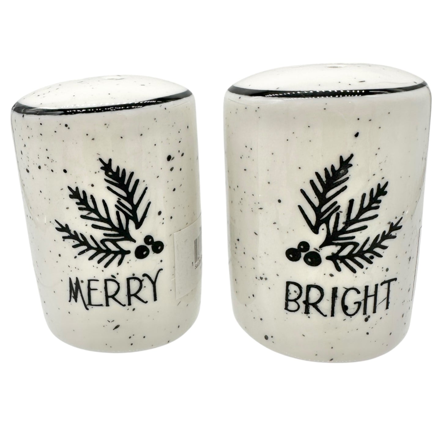 Primitives by Kathy Christmas Merry and Bright Ceramic Salt and Pepper Shakers