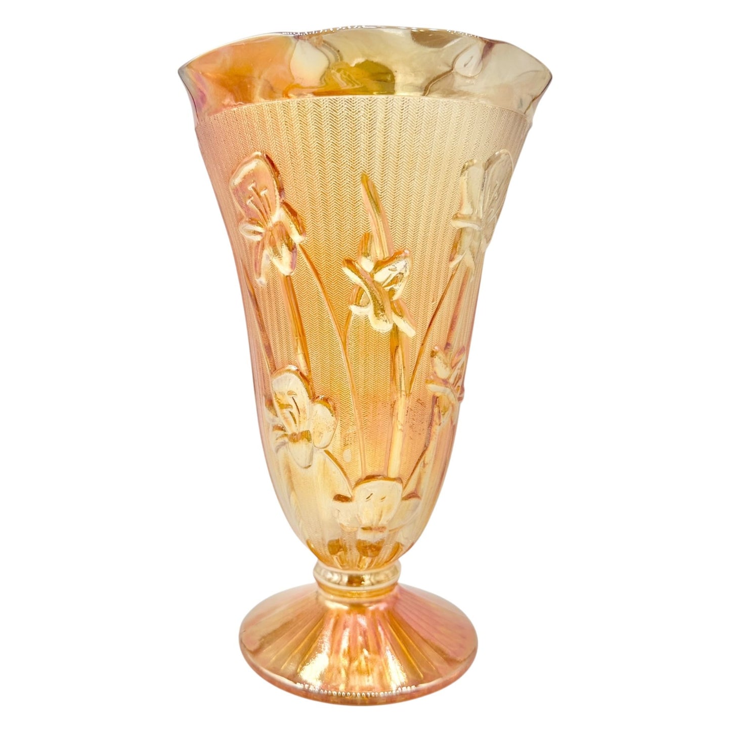 Jeannette Iris & Herringbone Marigold Vase 9 inch Carnival Glass