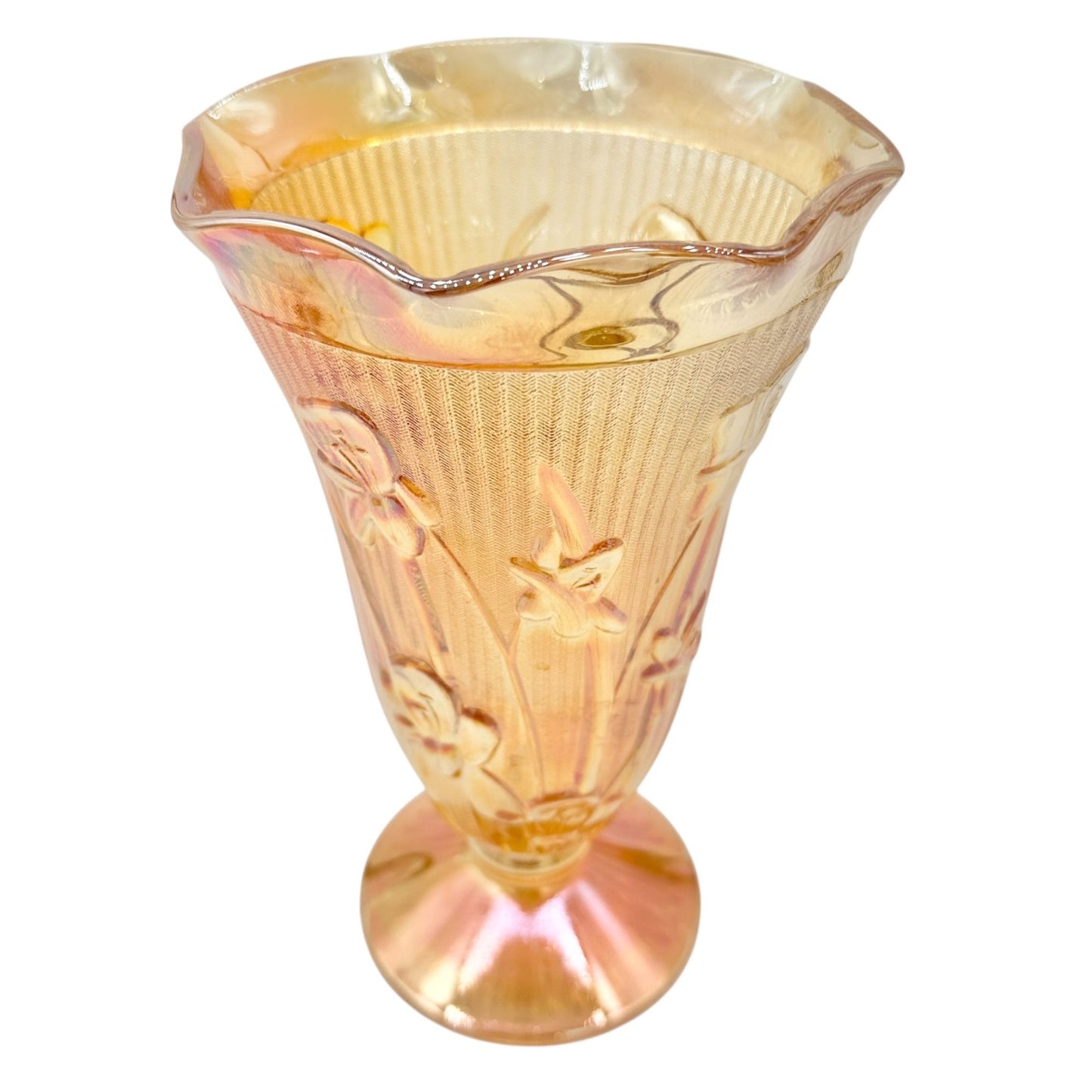 Jeannette Iris & Herringbone Marigold Vase 9 inch Carnival Glass
