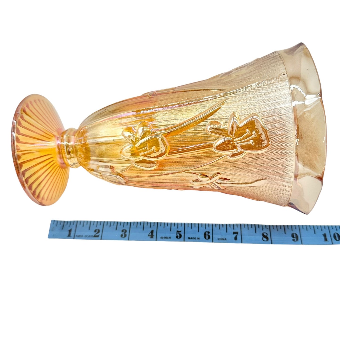 Jeannette Iris & Herringbone Marigold Vase 9 inch Carnival Glass