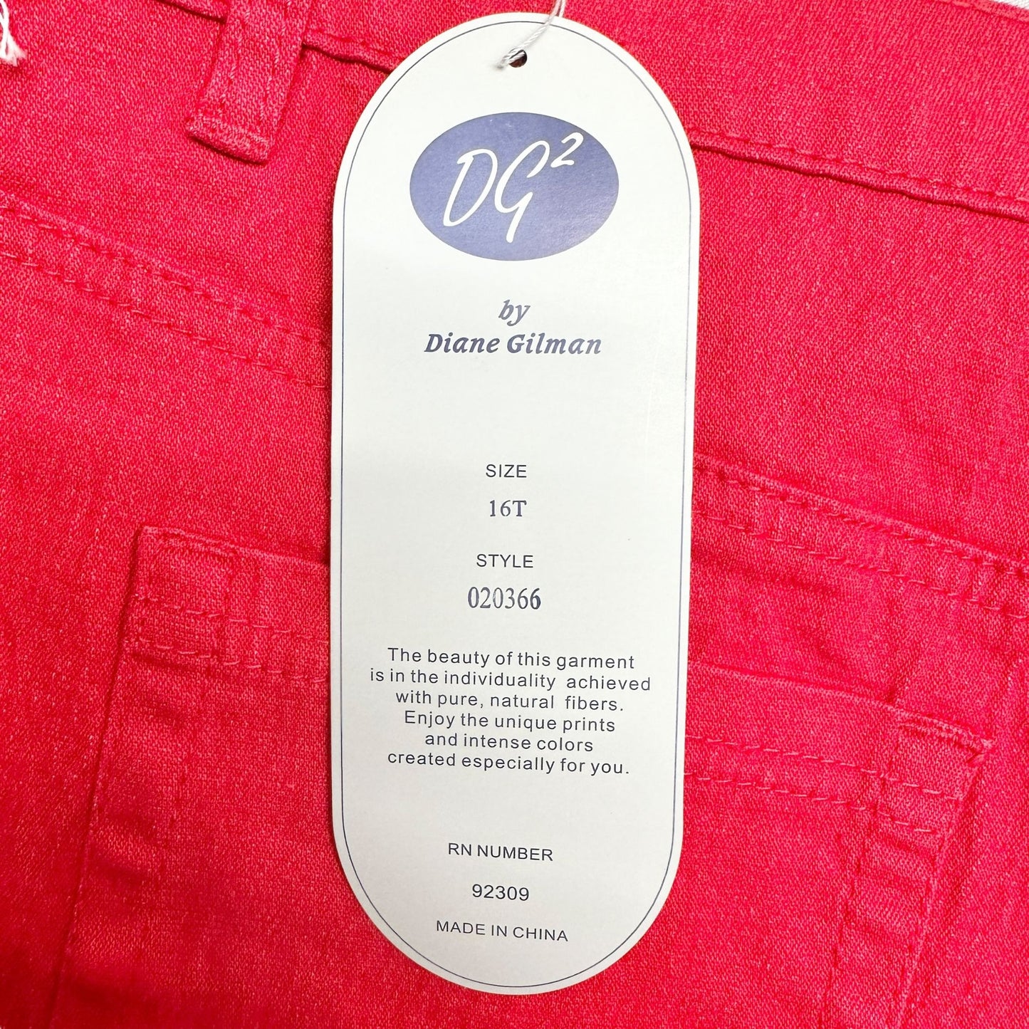 DG2 By Diane Gilman Pants Womens 16T Red High-Waisted Straight-Leg Ramie Blend