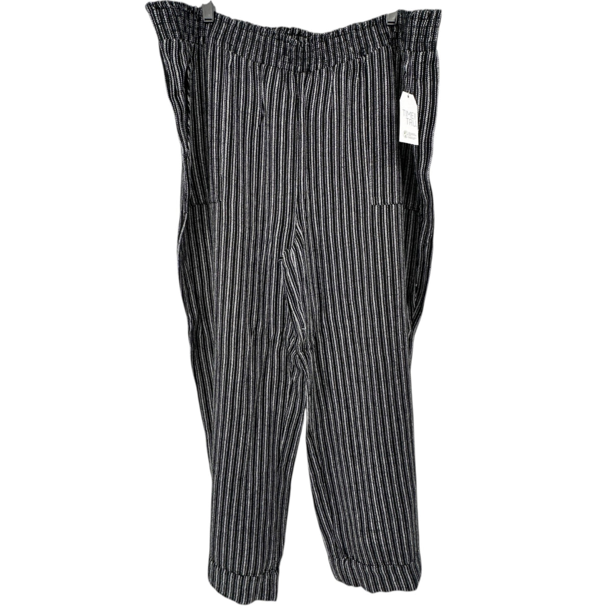 Time And Tru Linen Pants Womens XXXL 22 Black White Striped Wide Leg Relaxed Fit