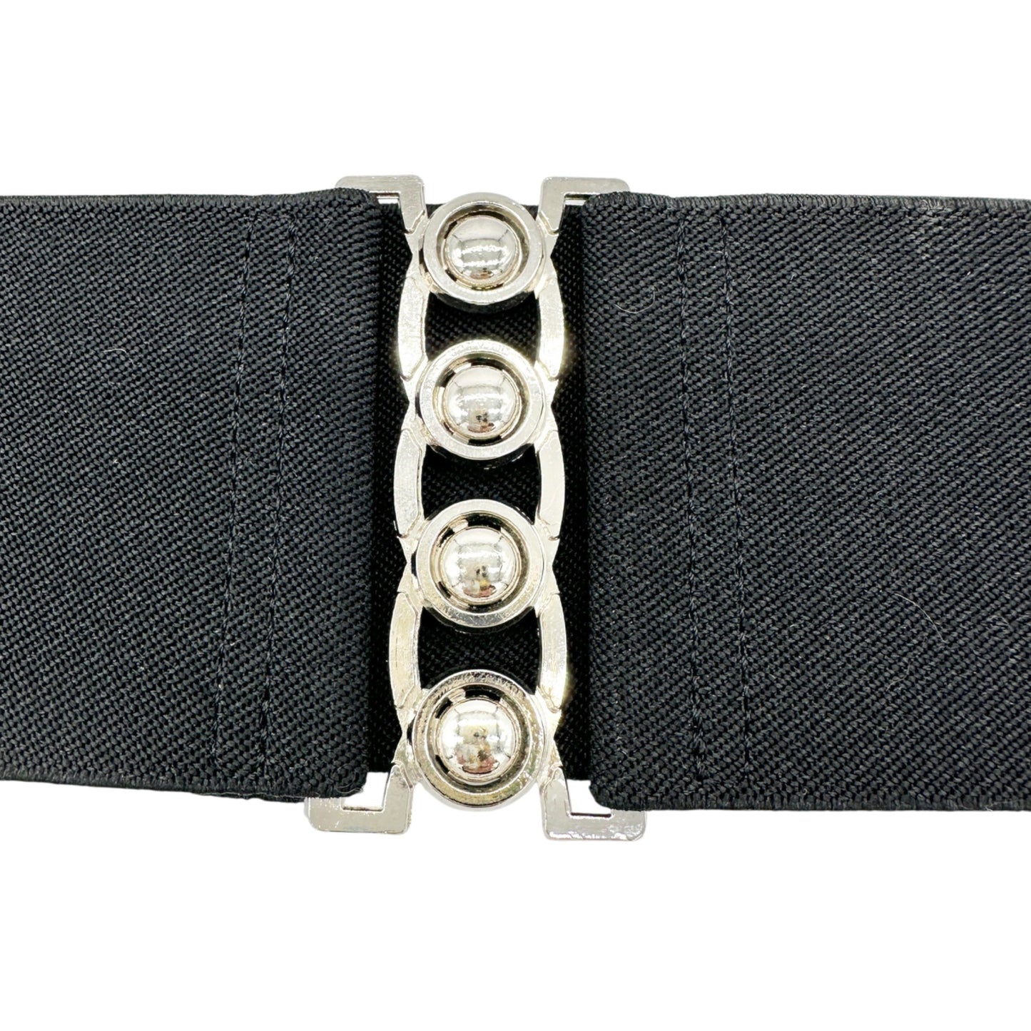 Womens Black Elastic Belt With Silver Decorative Closure 3" Wide 38.5" Long