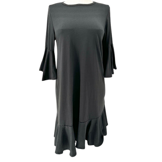 LuLaRoe Maurine Dress Womens XL Black Bell Sleeves Ruffled Hem Stretchy Comfy