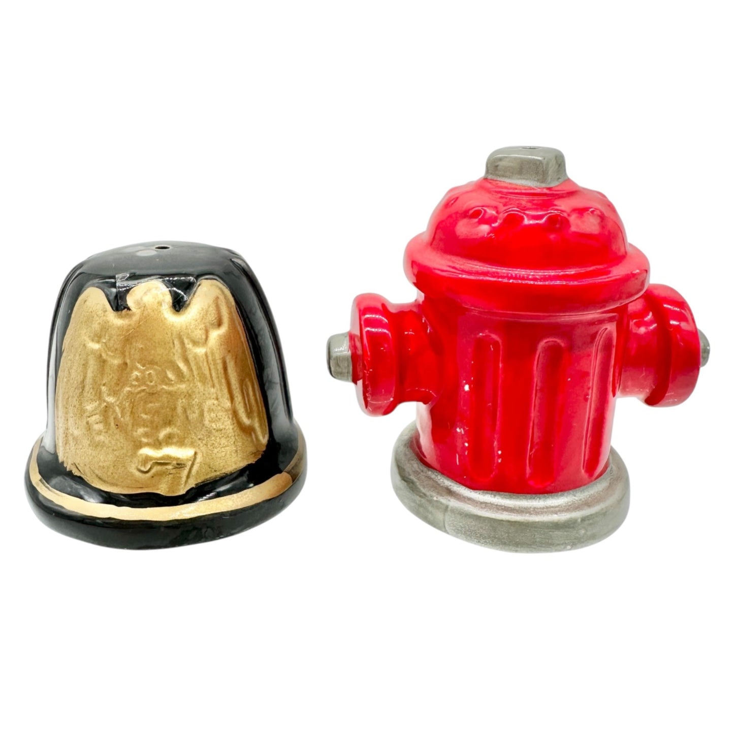 Firefighter Hat and Hydrant Ceramic Salt and Pepper Shakers By MSR Imports Inc