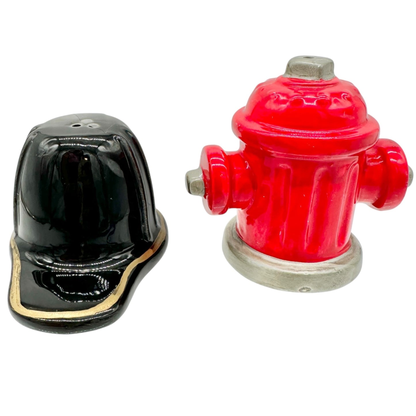 Firefighter Hat and Hydrant Ceramic Salt and Pepper Shakers By MSR Imports Inc