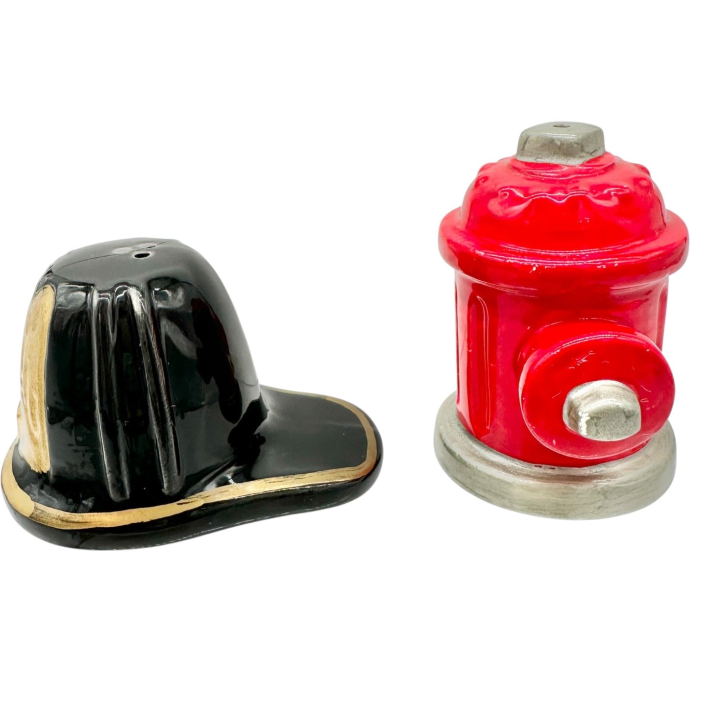 Firefighter Hat and Hydrant Ceramic Salt and Pepper Shakers By MSR Imports Inc