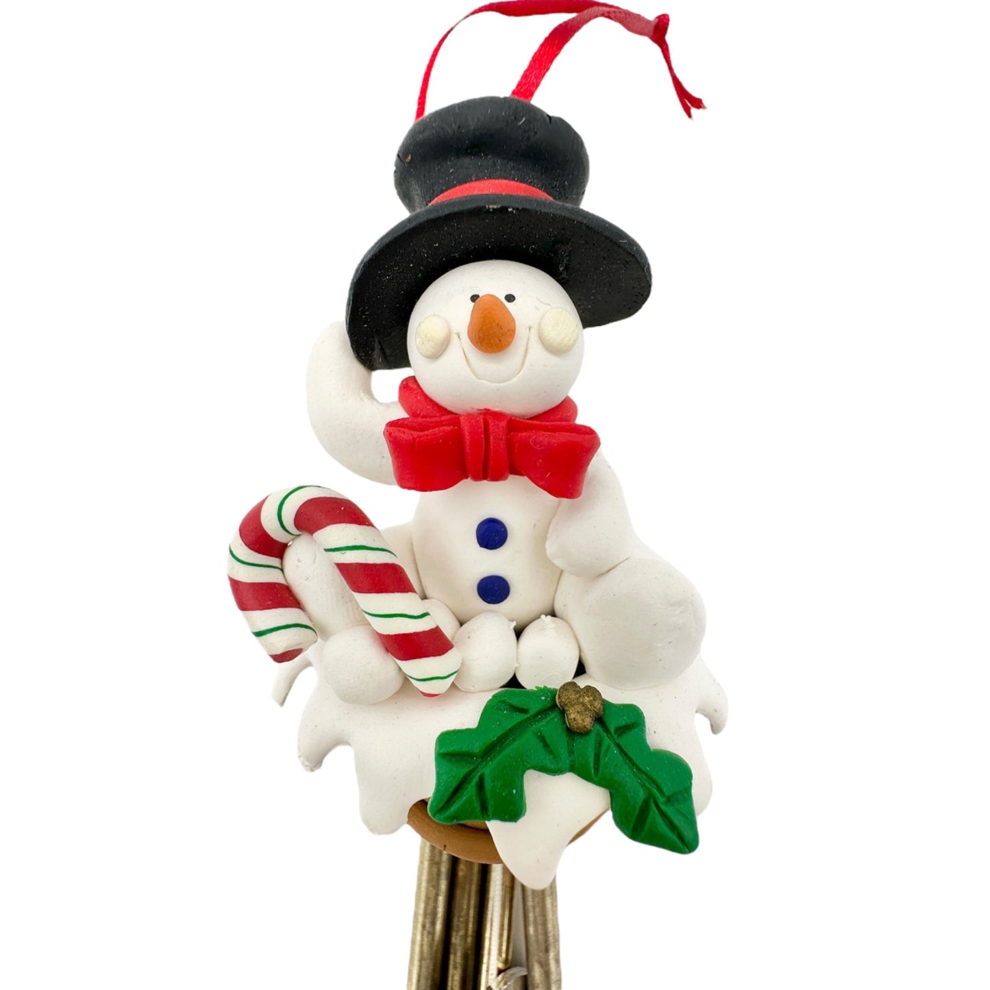 Snowman Christmas Wind Chime Ornament Red Ribbon Hanger Holiday Decoration