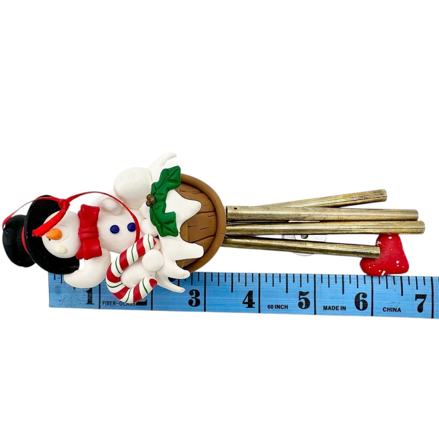 Snowman Christmas Wind Chime Ornament Red Ribbon Hanger Holiday Decoration