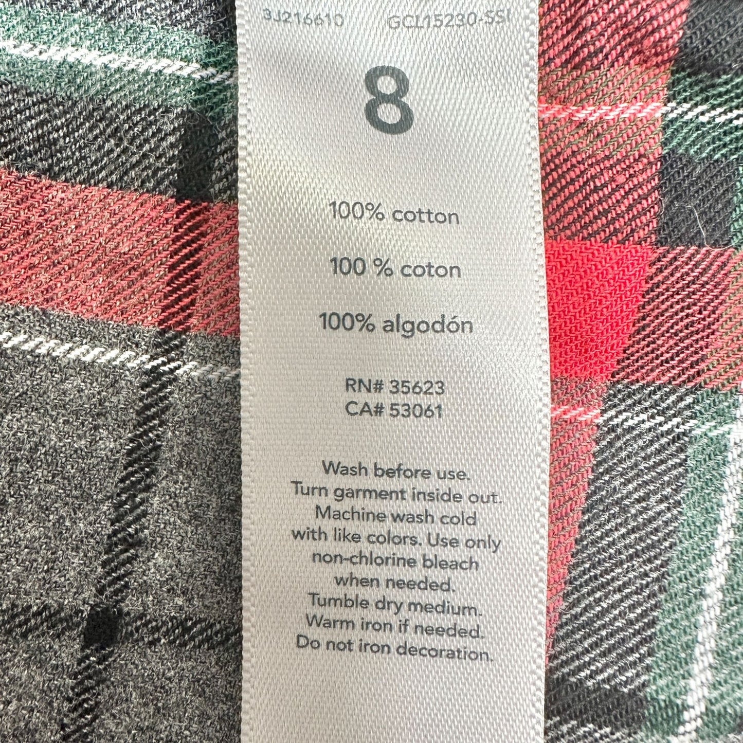 Carters Button Up Shirt Boys Size 8 Gray Red Plaid Cotton Casual Long Sleeve