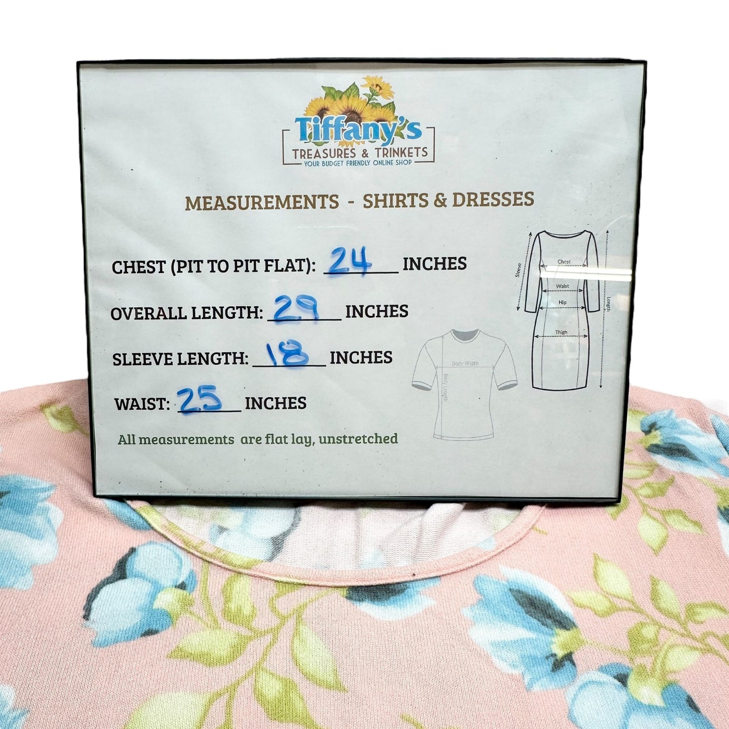 BE Stage Tunic Top Womens XL Floral Print Pink Blue Long Sleeve Ruffled Hem