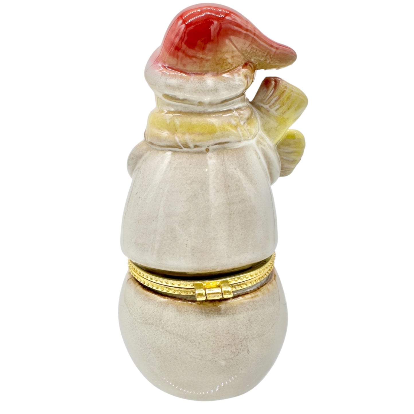Snowman Limoges Trinket Box Porcelain Gold Accents Hinged Lid Ho Ho Ho Design