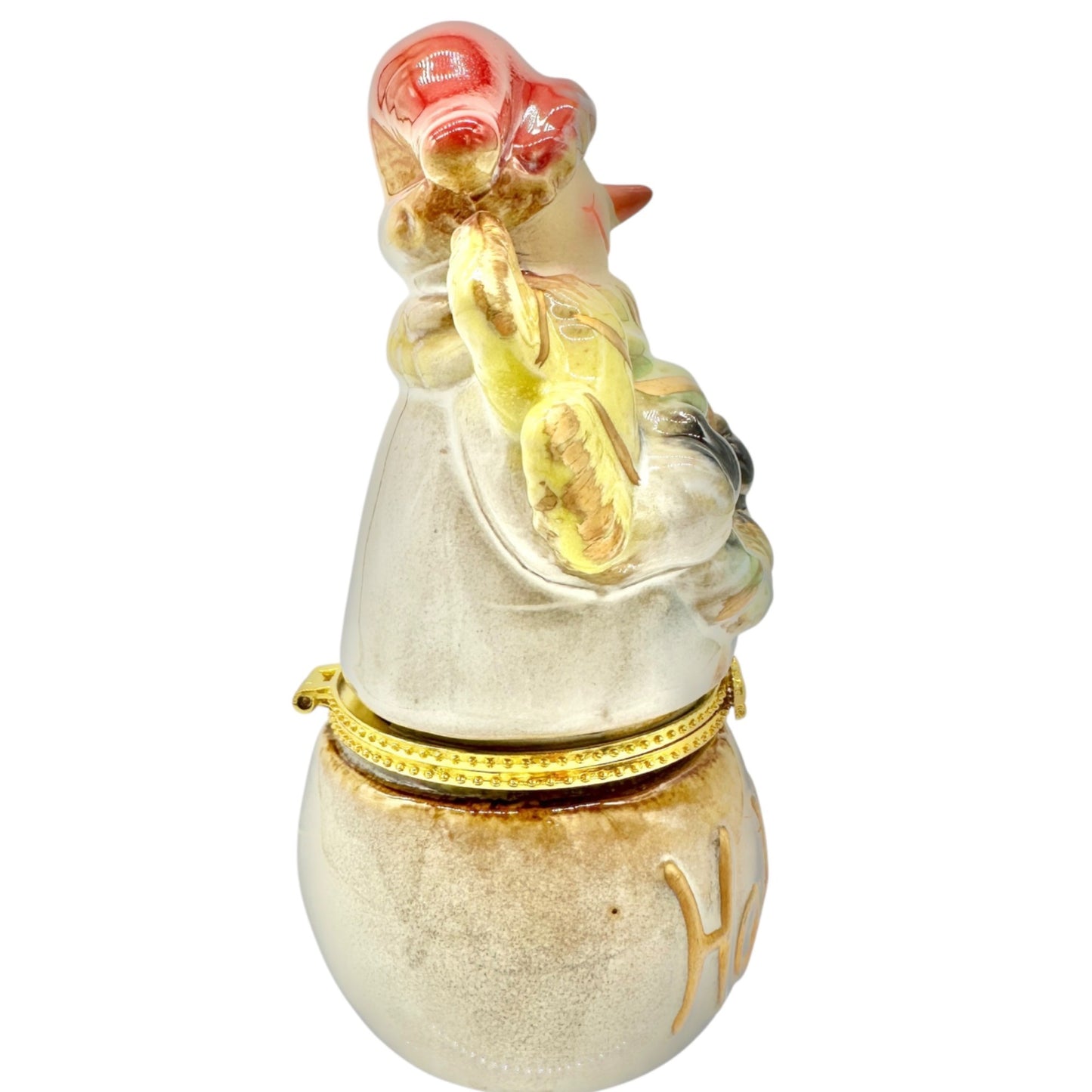 Snowman Limoges Trinket Box Porcelain Gold Accents Hinged Lid Ho Ho Ho Design