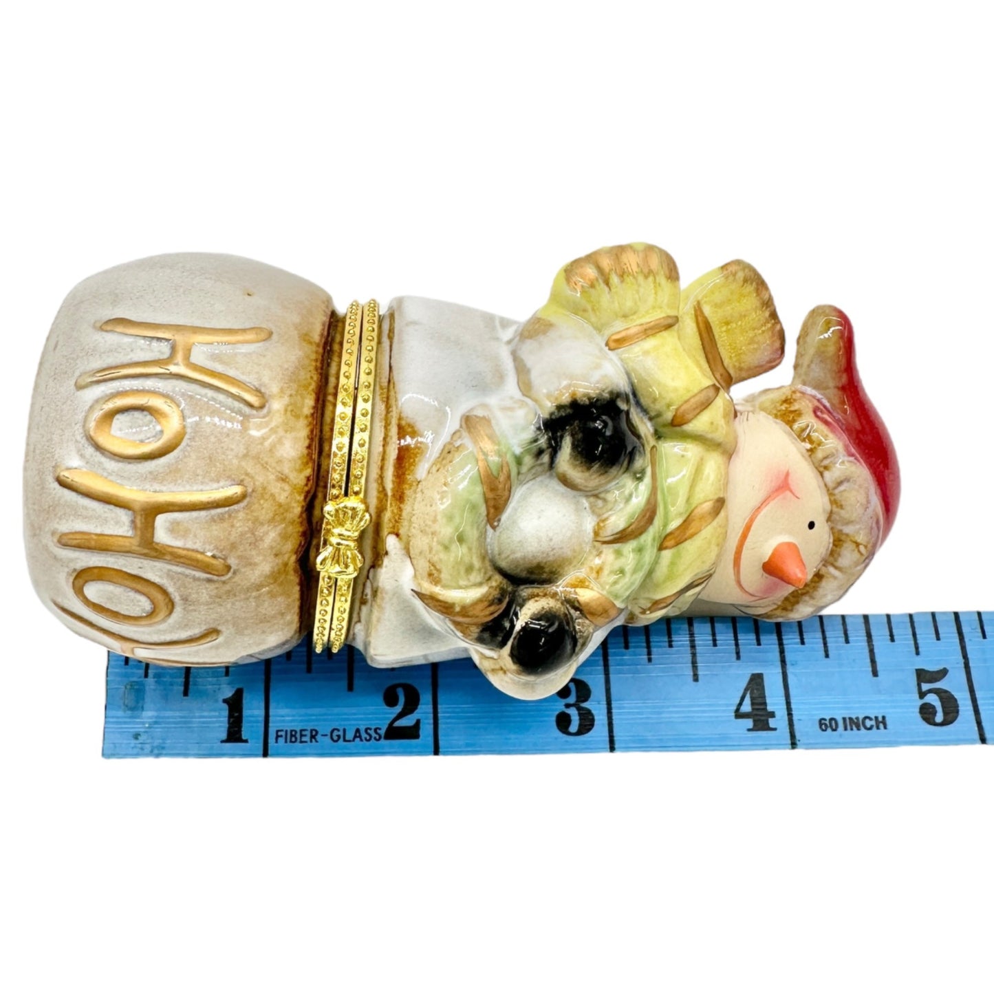 Snowman Limoges Trinket Box Porcelain Gold Accents Hinged Lid Ho Ho Ho Design