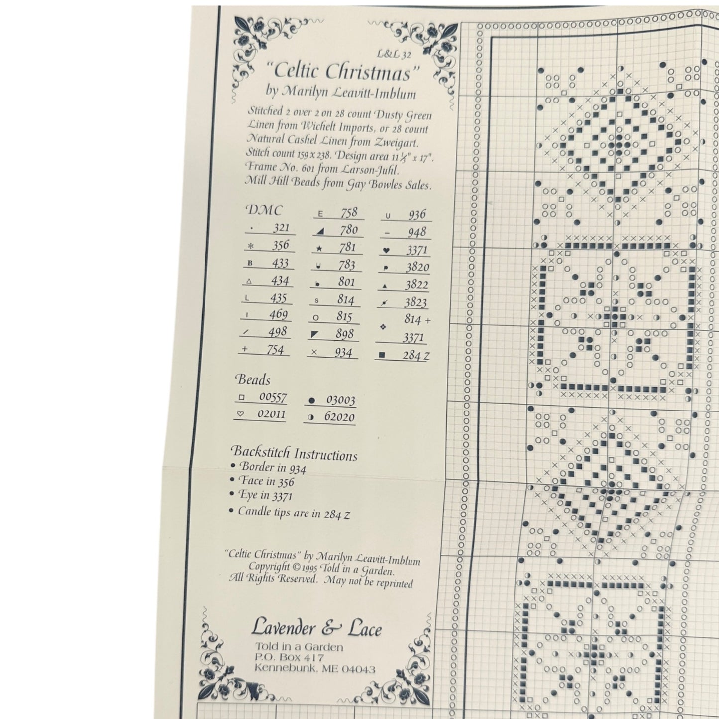 CELTIC CHRISTMAS 1995 Cross-Stitch Pattern 32 Leavitt-Imblum Lavender & Lace