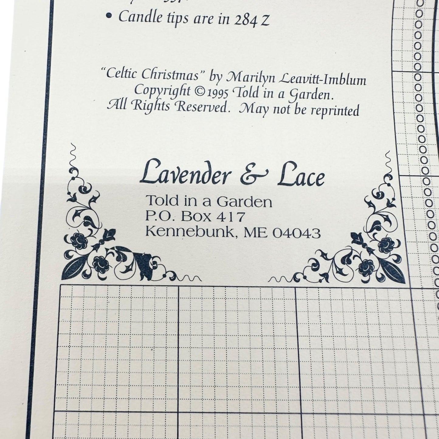 CELTIC CHRISTMAS 1995 Cross-Stitch Pattern 32 Leavitt-Imblum Lavender & Lace