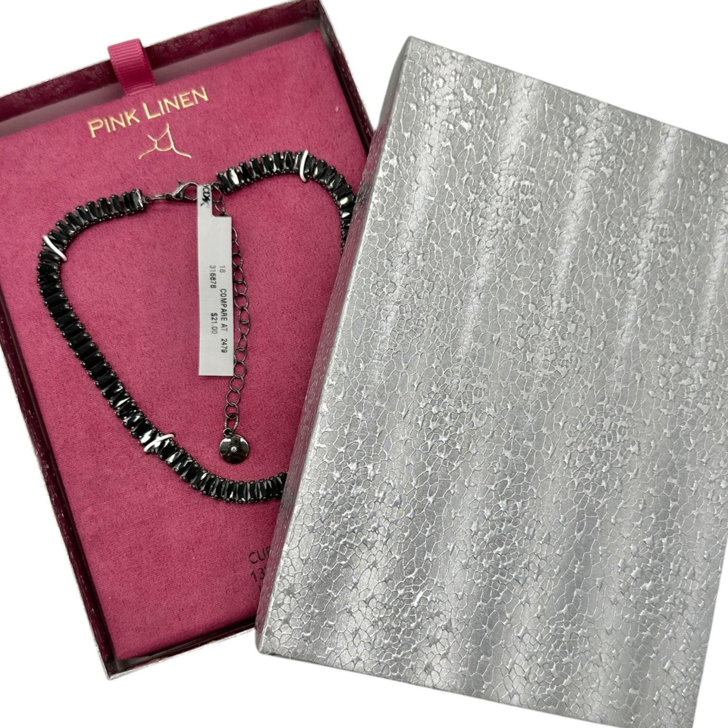 Pink Linen Necklace Black Cubic Zirconia Adjustable Lead Safe Nickel Free in Box