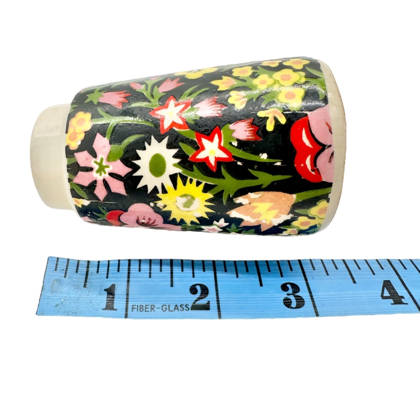 Vintage Design Ceramic Floral Salt and Pepper Shakers Black w Multicolor Flowers