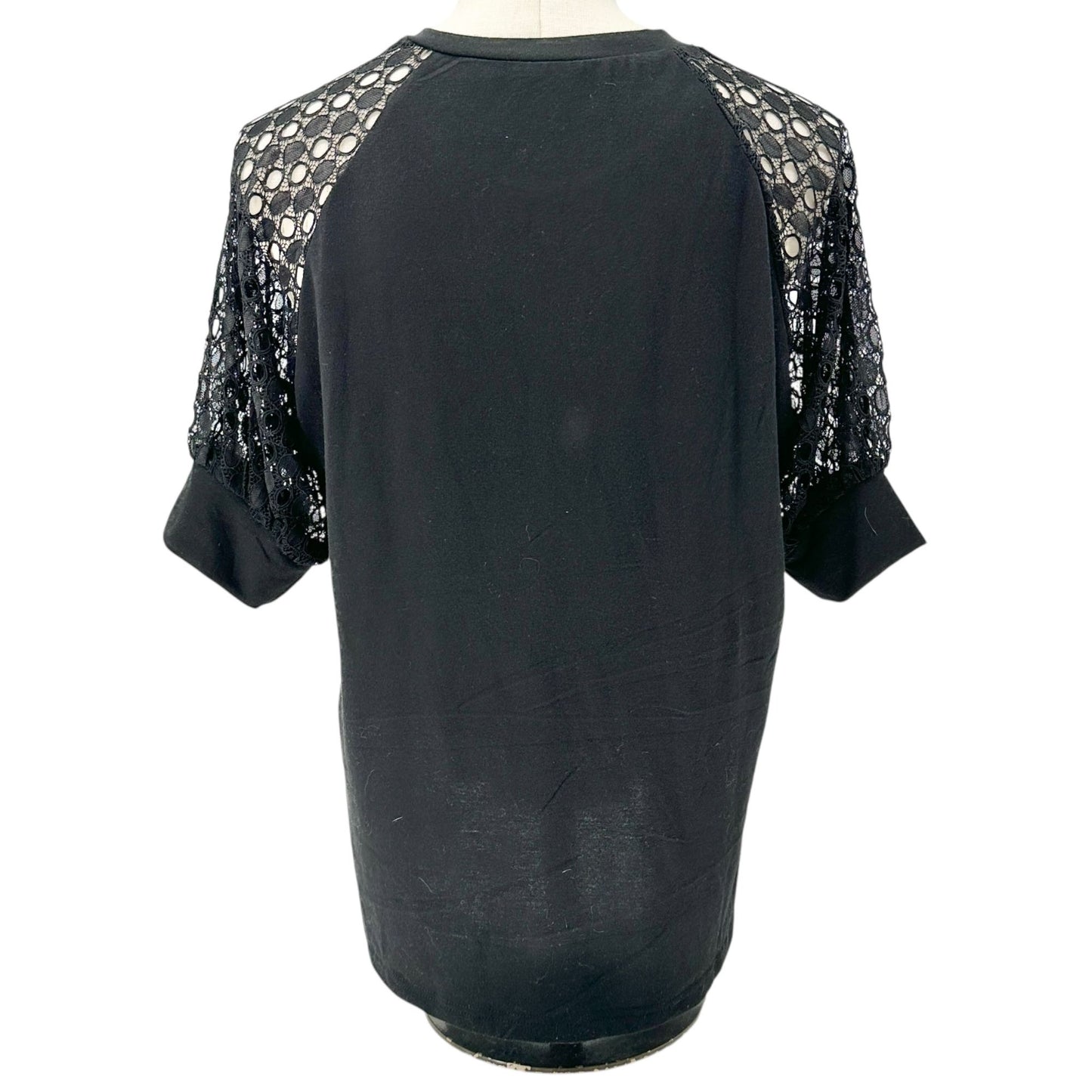 Womens L Top With Lace Sleeves Raglan Design Short Sleeves Poly Cotton Blend
