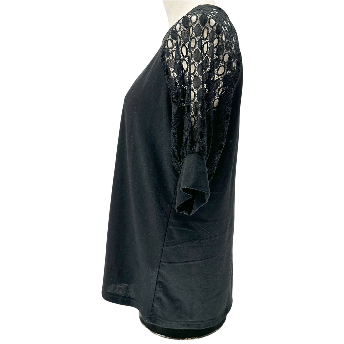 Womens L Top With Lace Sleeves Raglan Design Short Sleeves Poly Cotton Blend