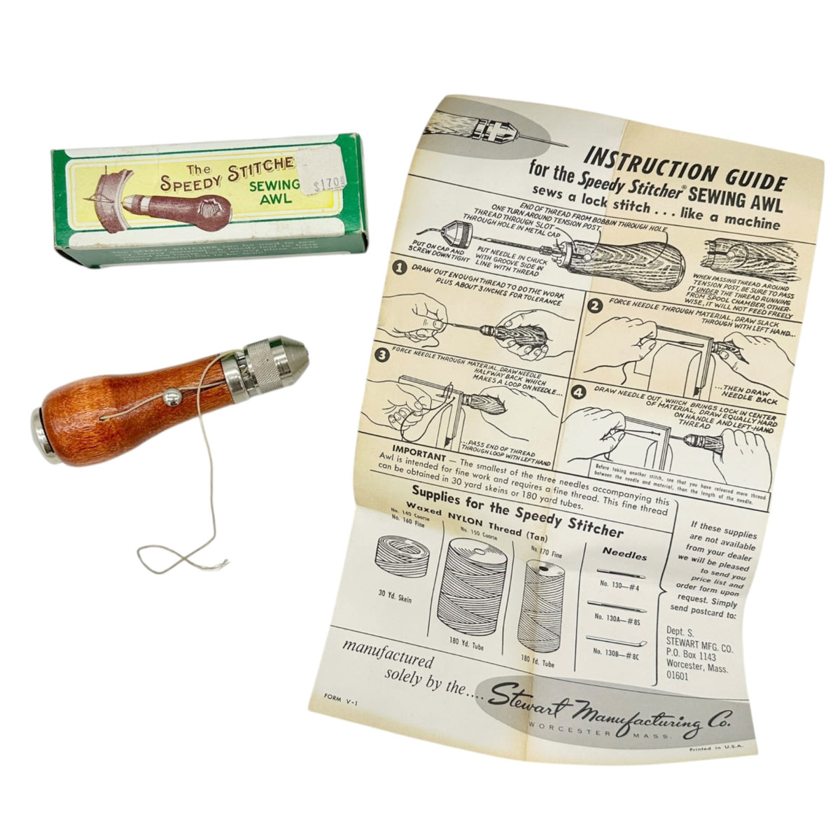 The Speedy Stitcher Sewing Awl Kit With Instructions Stewart Mfg Co Original Box