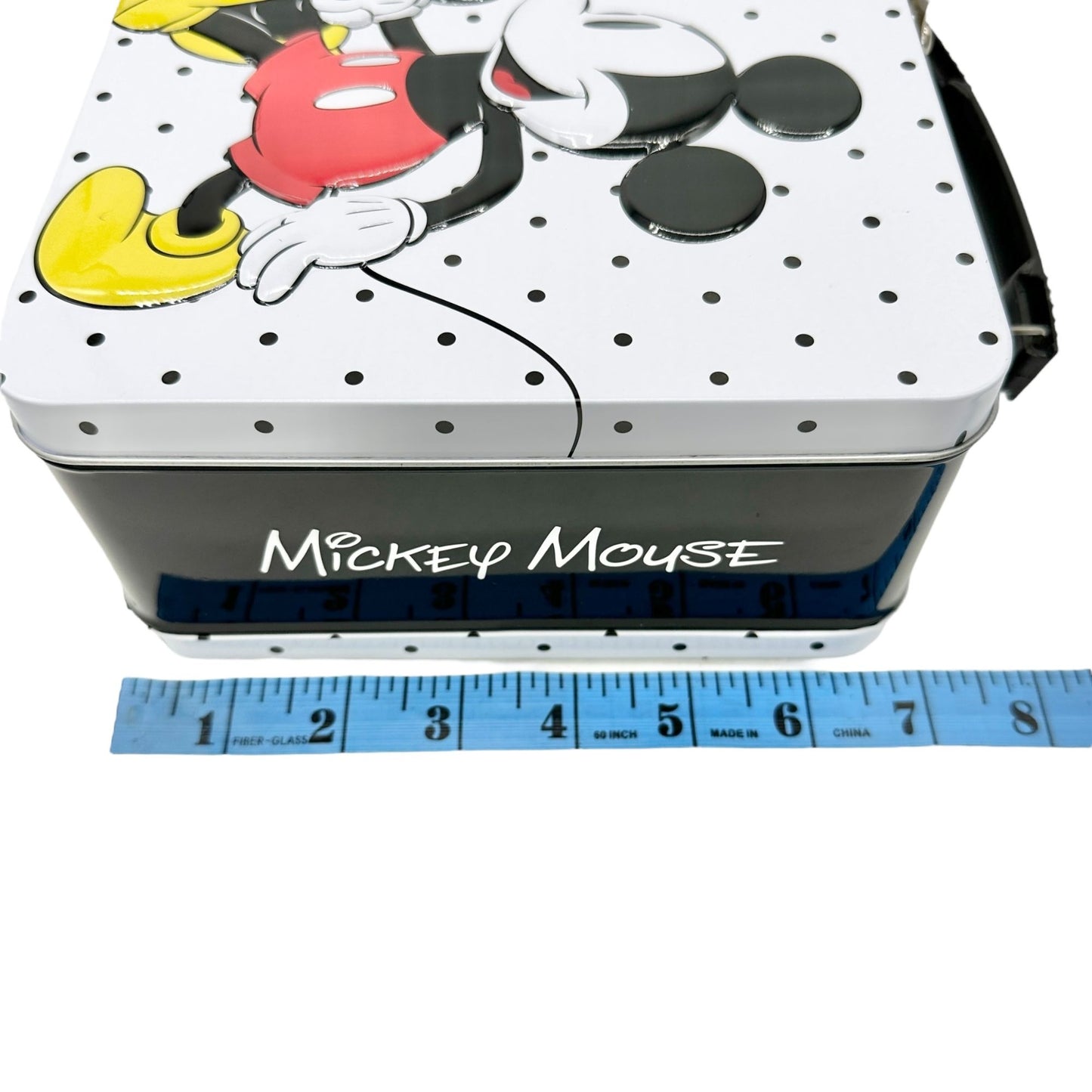 Mickey and Minnie Mouse Metal Lunch Box 9x7x3.5 Polka Dot Black White Design