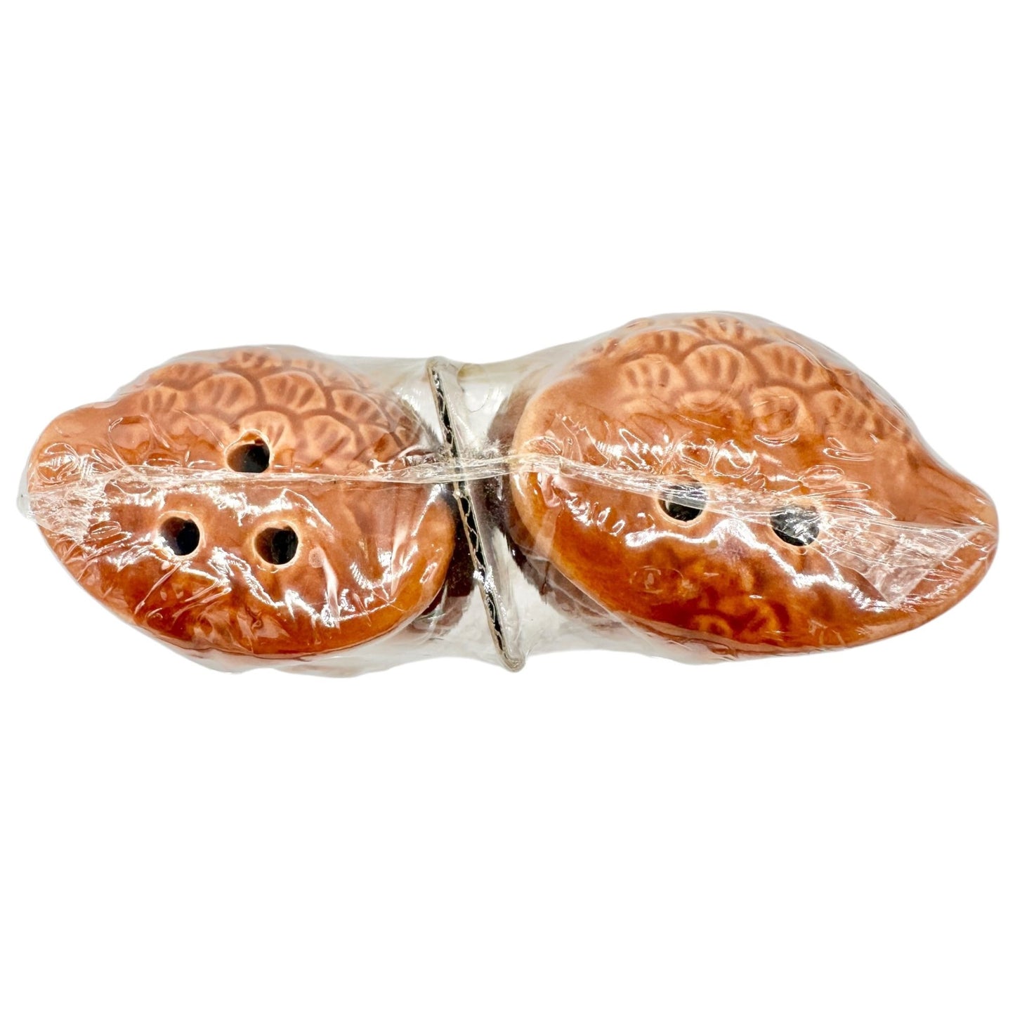 Ceramic Owl Salt and Pepper Shakers Set Brown Orange 3 in Tall Retro Kitchen NIP