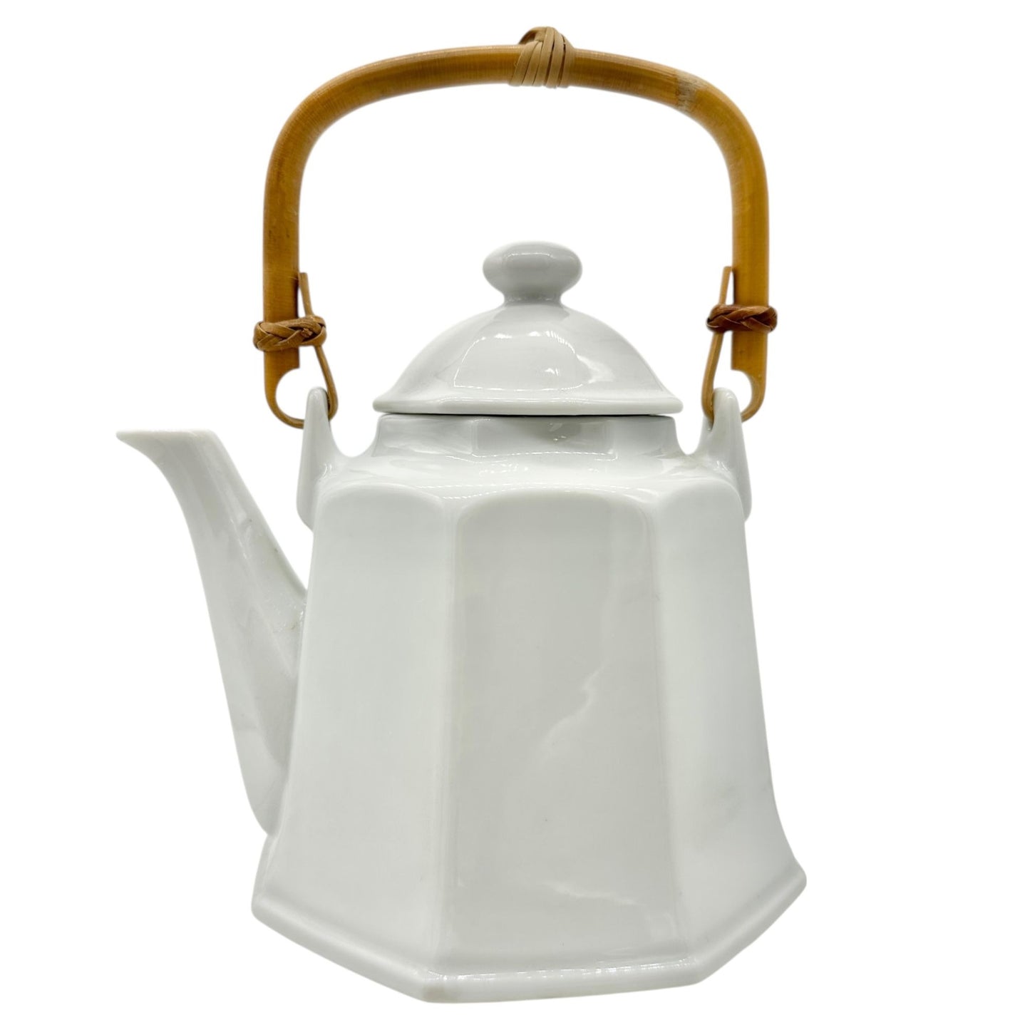 Pier 1 Imports Teapot with Lid White Ceramic With Bamboo Handle Japan