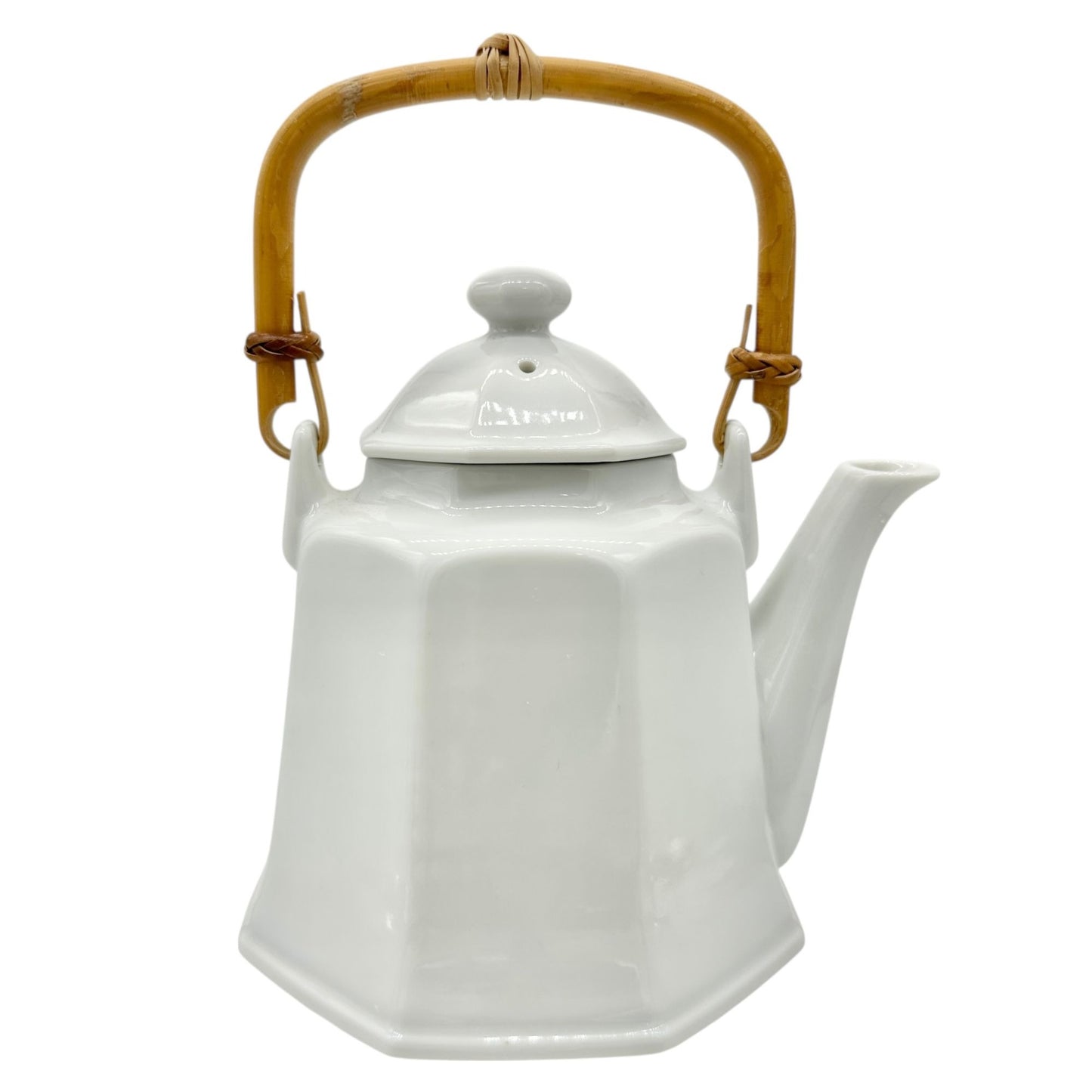 Pier 1 Imports Teapot with Lid White Ceramic With Bamboo Handle Japan