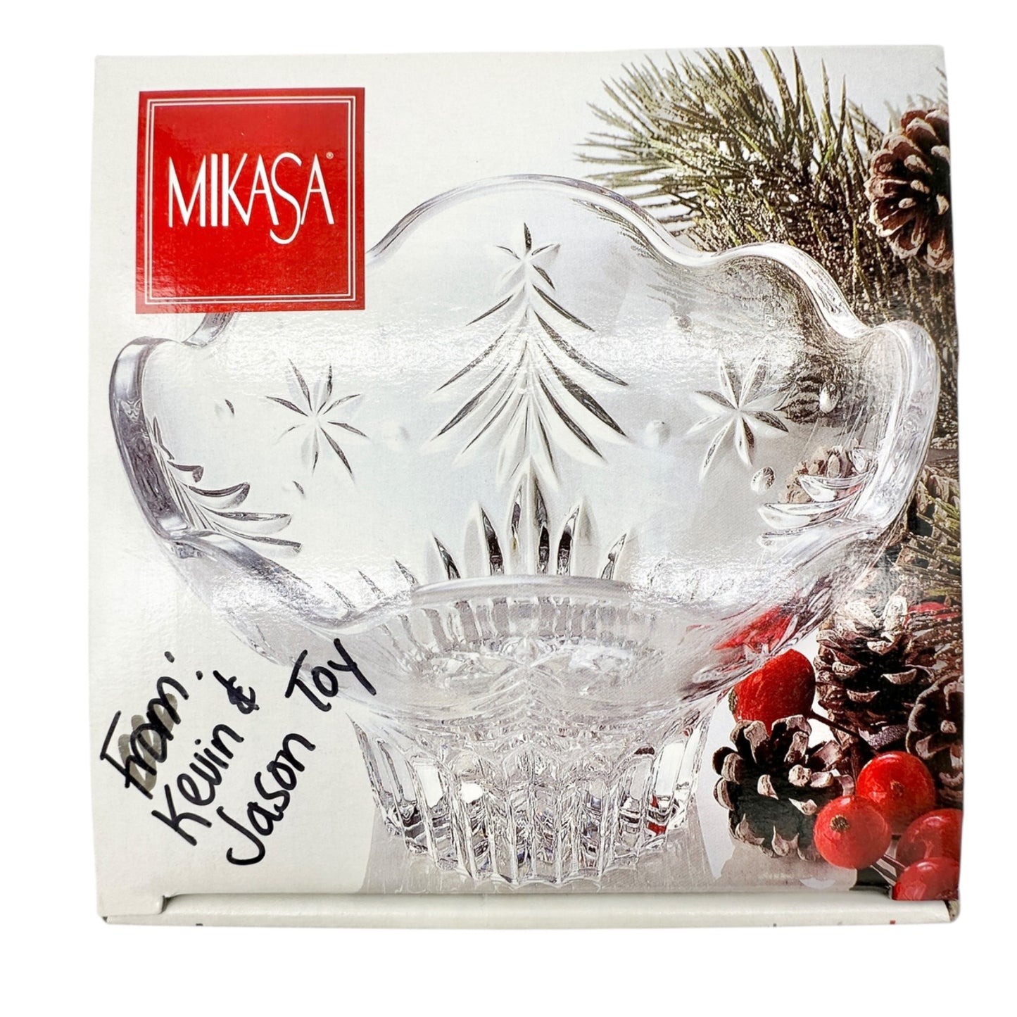 Mikasa Christmas Night Footed Bowl Clear Crystal WY601/810 Holiday Gift Boxed