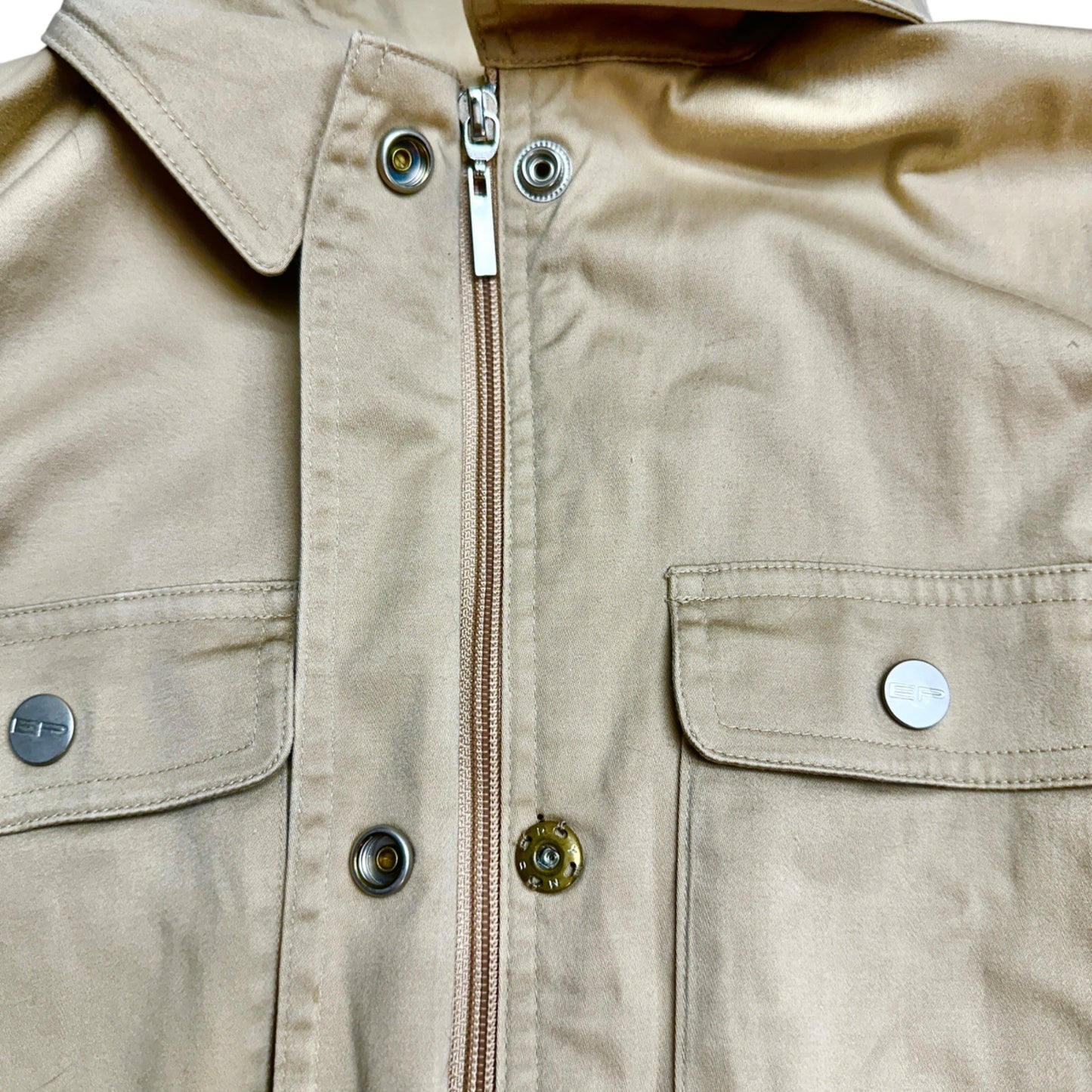 Evan-Picone Shacket Womens S Stretch Beige Shirt Jacket LS Pockets Zip Snap