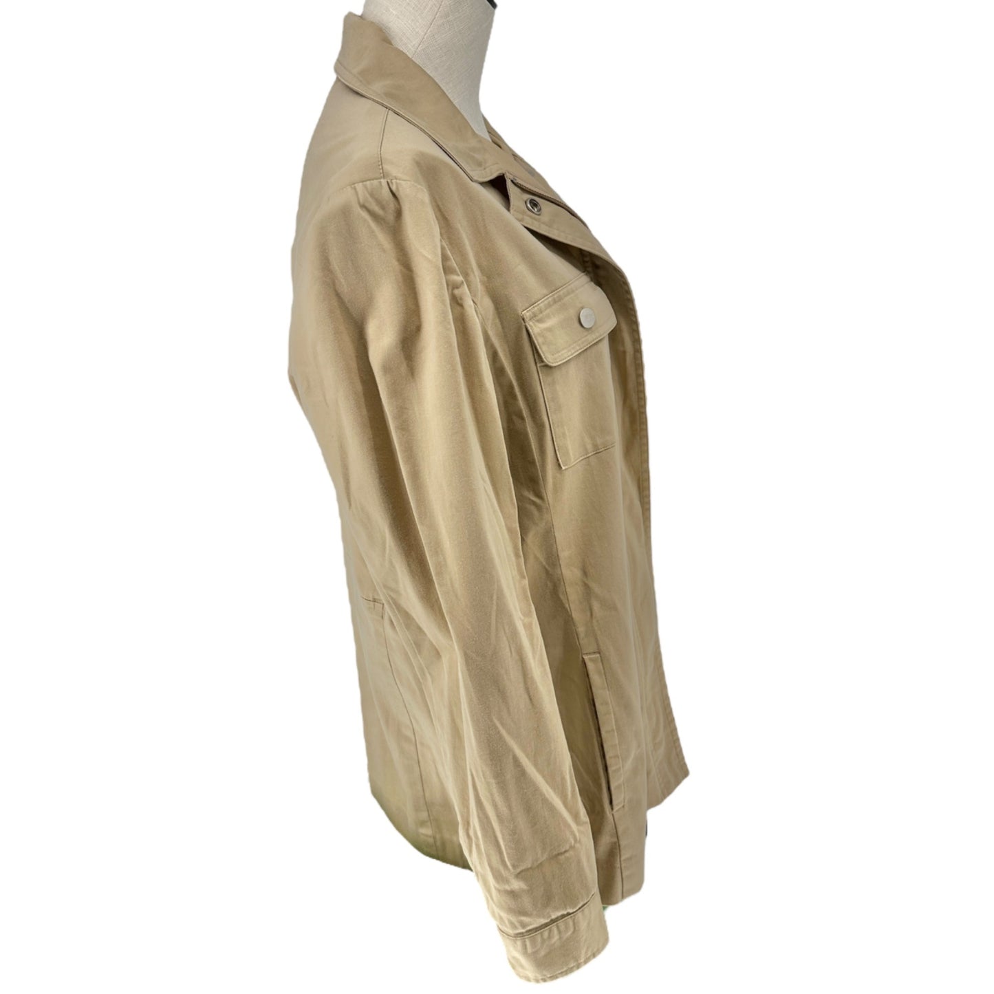 Evan-Picone Shacket Womens S Stretch Beige Shirt Jacket LS Pockets Zip Snap