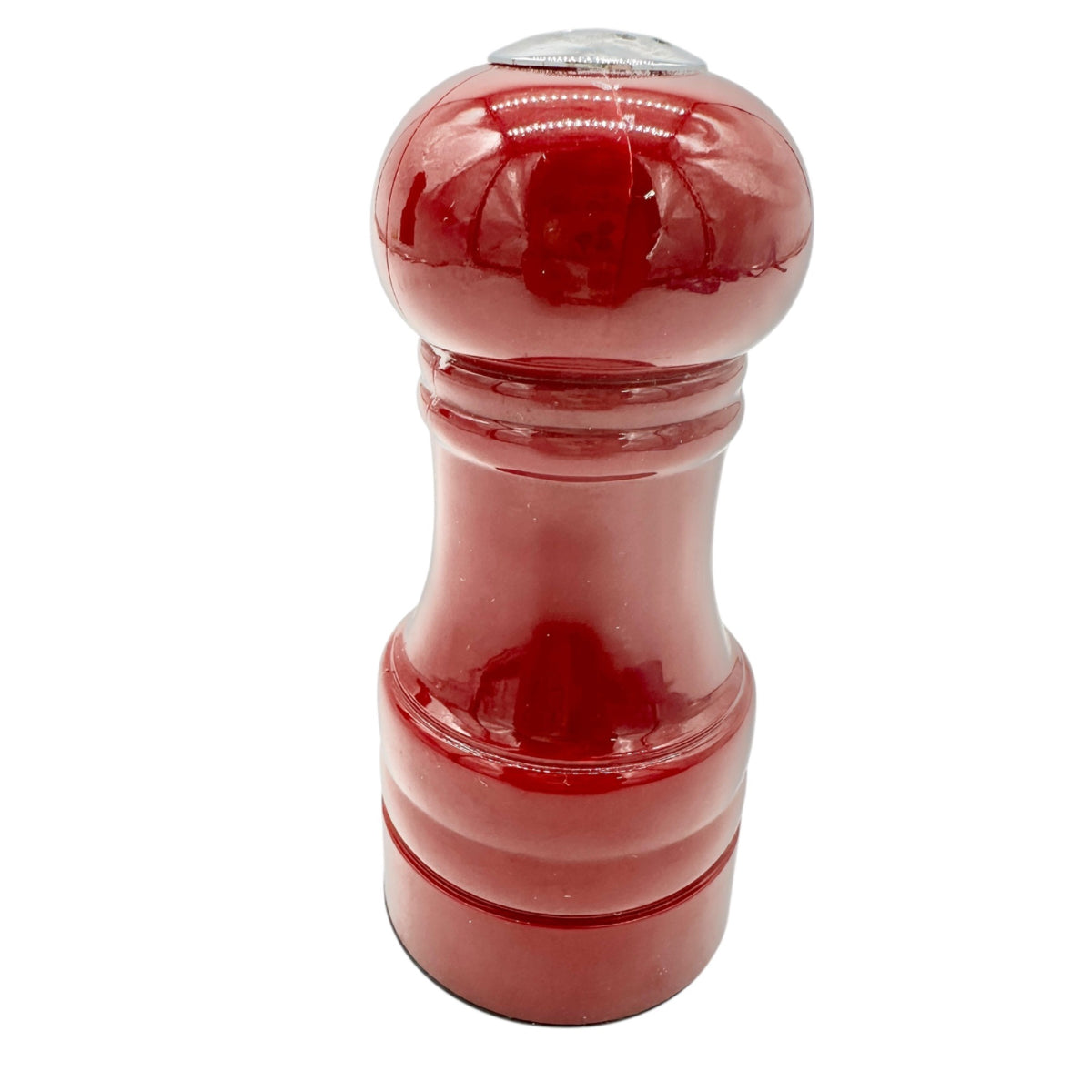 Salt and Pepper Shaker Set Deep Red Plastic 4 inch Tall Metal Tops Rubber Plugs