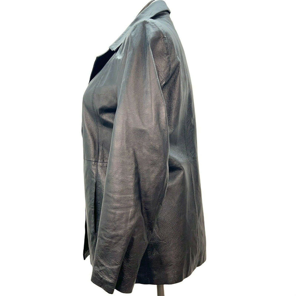 Dialogue Women's Large Black Leather Coat Polyester Lining Machine Wash