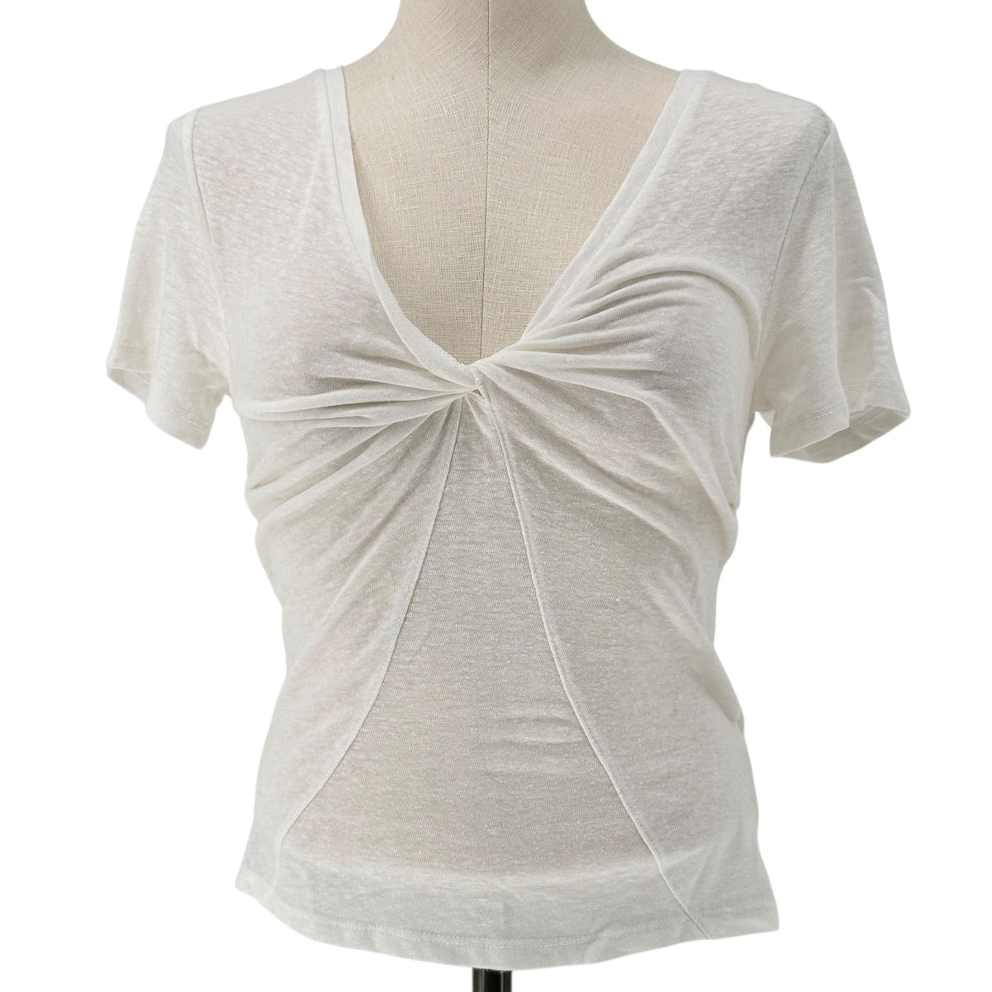 A New Day Top Womens XS White V-Neck Short Sleeve Front Twist Detail
