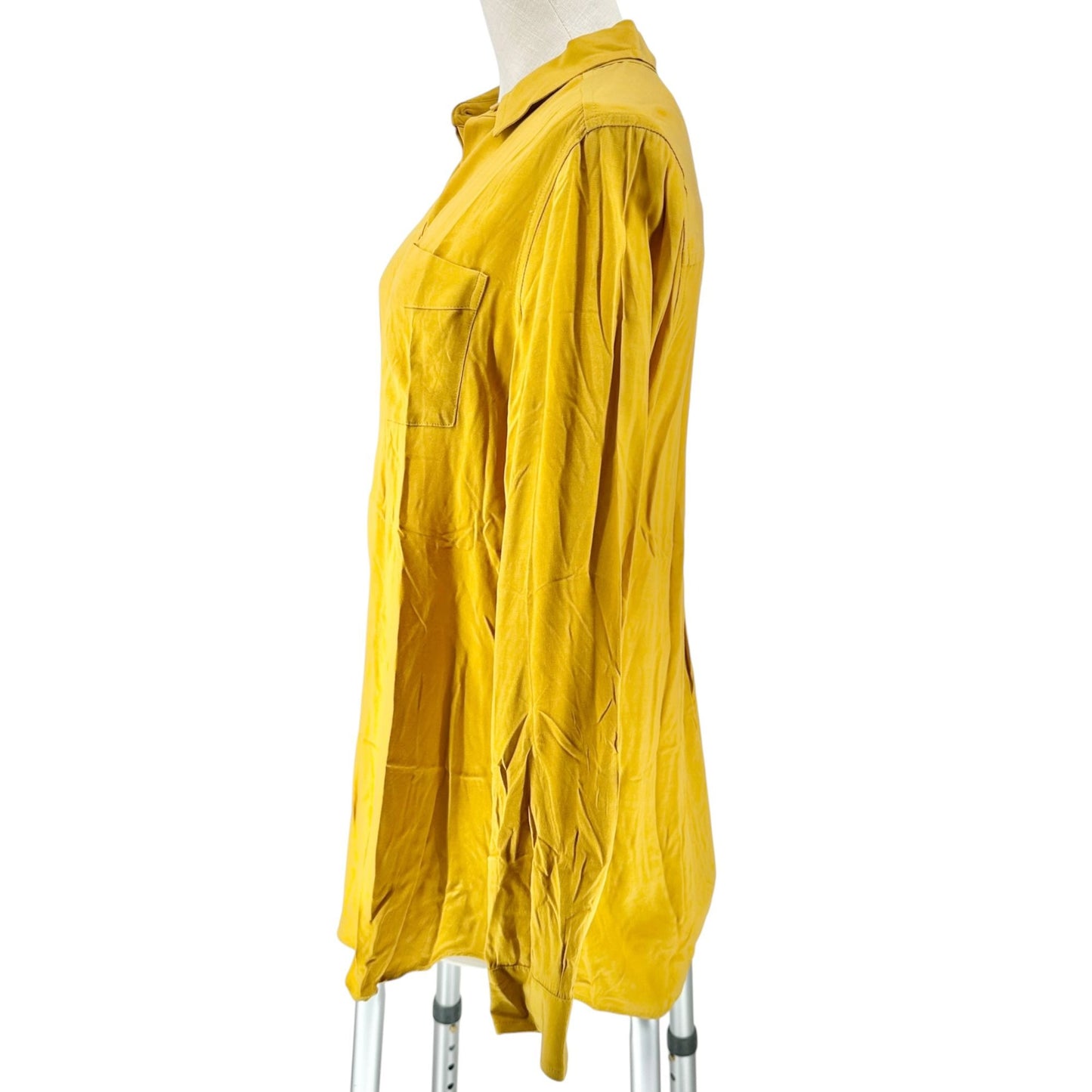 Goodthreads Tunic Blouse Womens Medium Mustard Yellow Long Sleeve 100% Viscose