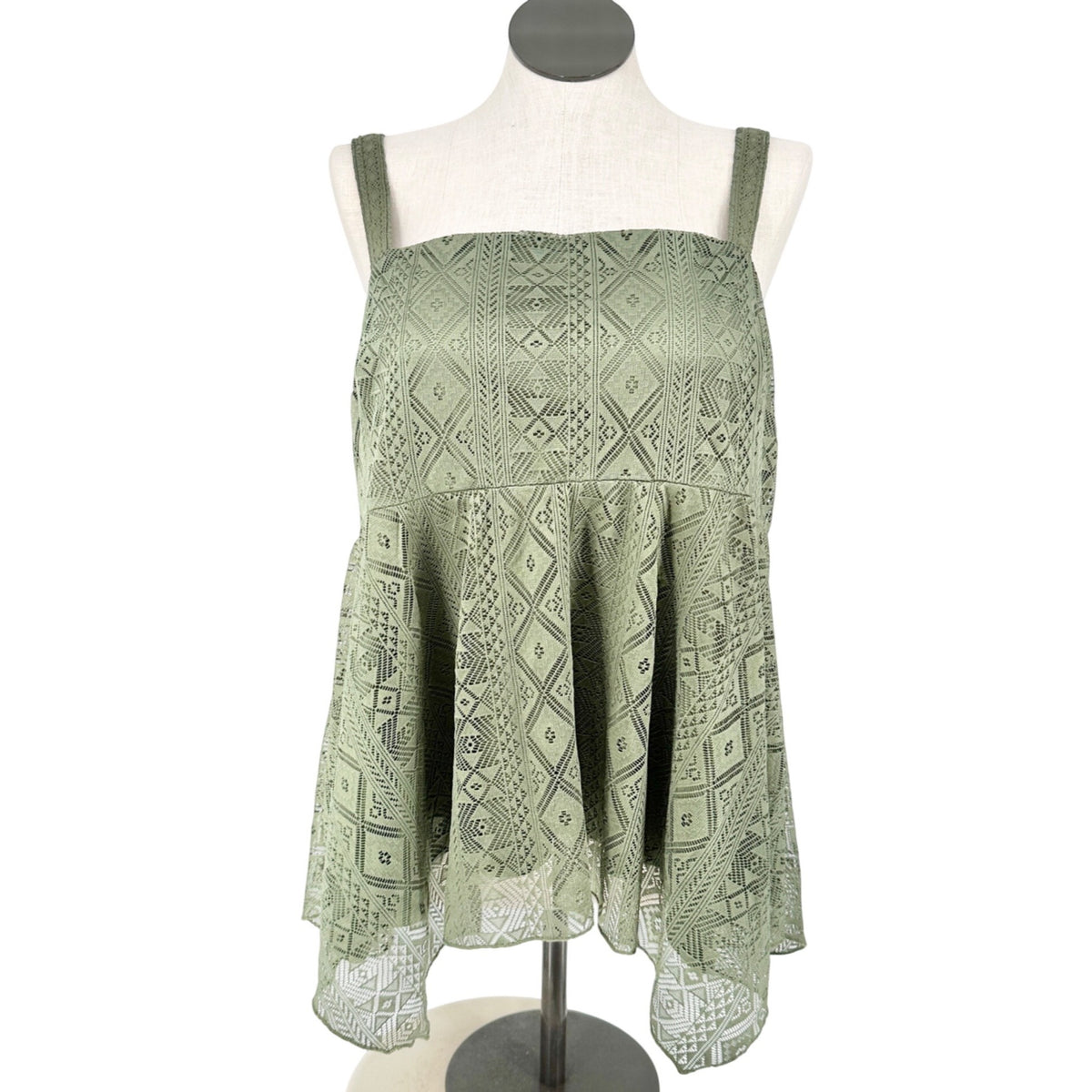 Torrid 2 Babydoll Tank Top Womens 18-20 Olive Lace Hanky Hem Adjustable Straps