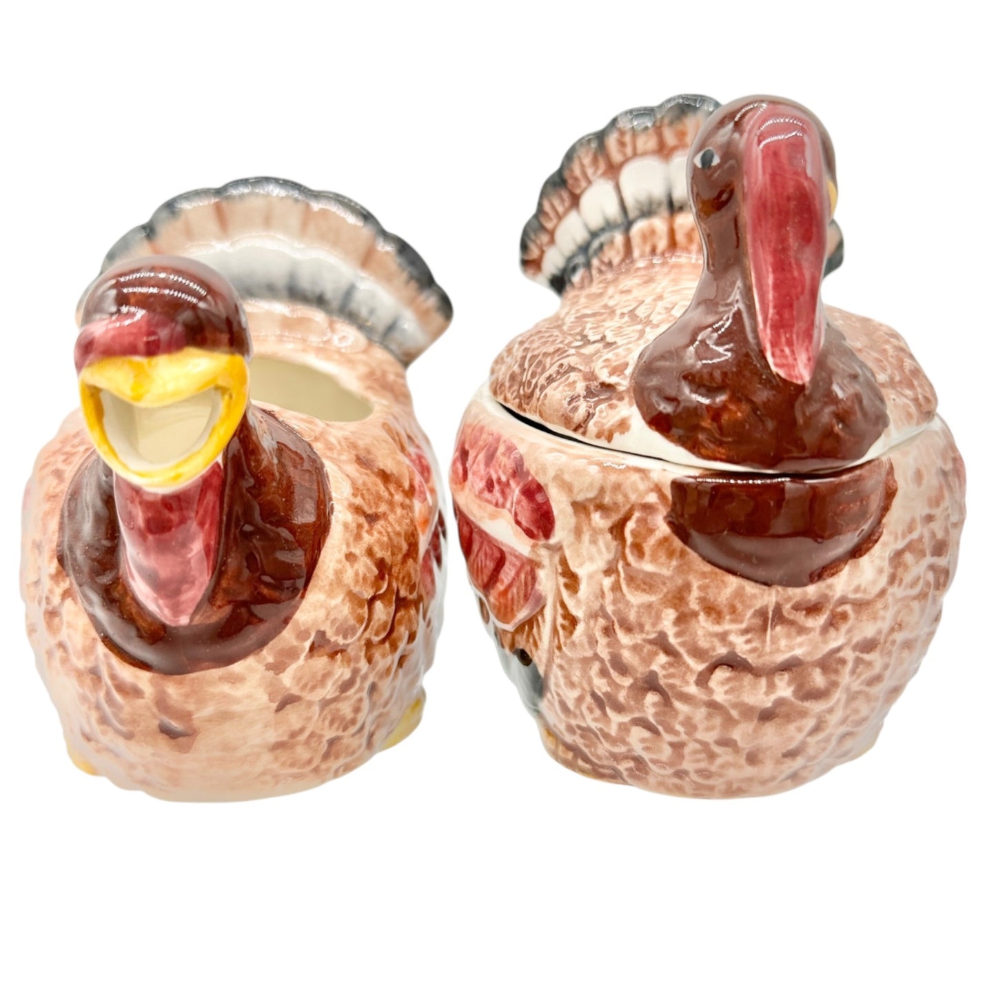 Turkey Ceramic Sugar and Creamer Set Vintage Boxed Thanksgiving Tableware