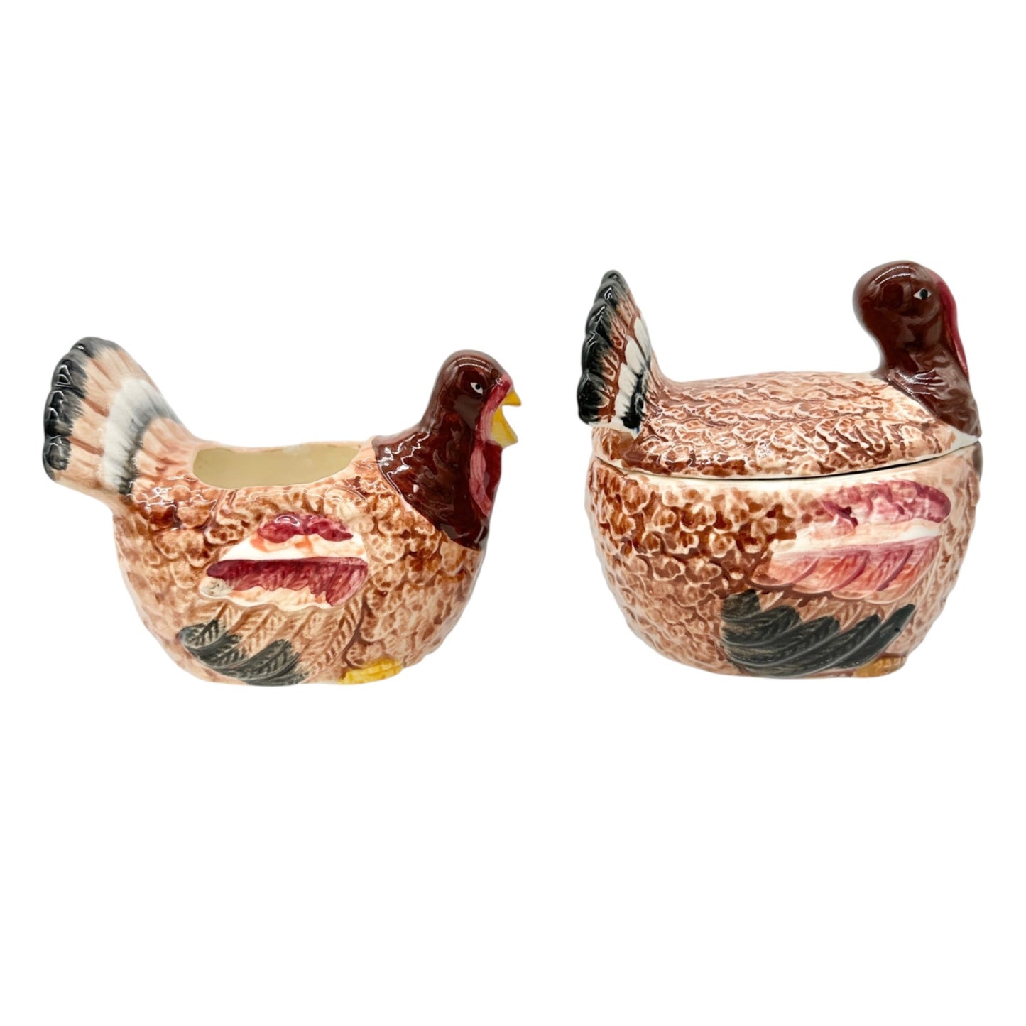 Turkey Ceramic Sugar and Creamer Set Vintage Boxed Thanksgiving Tableware